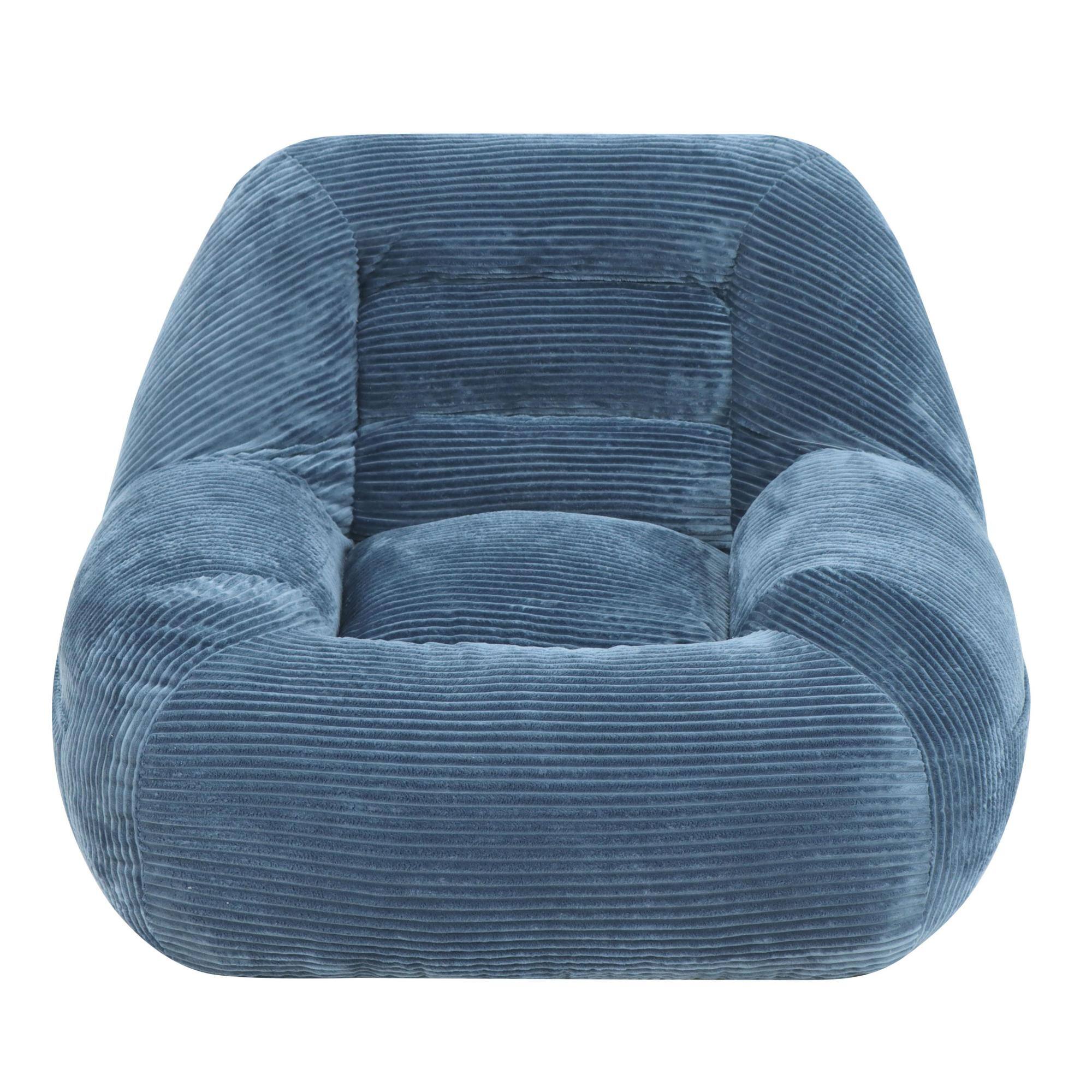 Front. GOODSILO - Plush Corduroy Fabric Beanbag Sofa for Cozy Living Spaces and Comfortable Lounging - Blue.