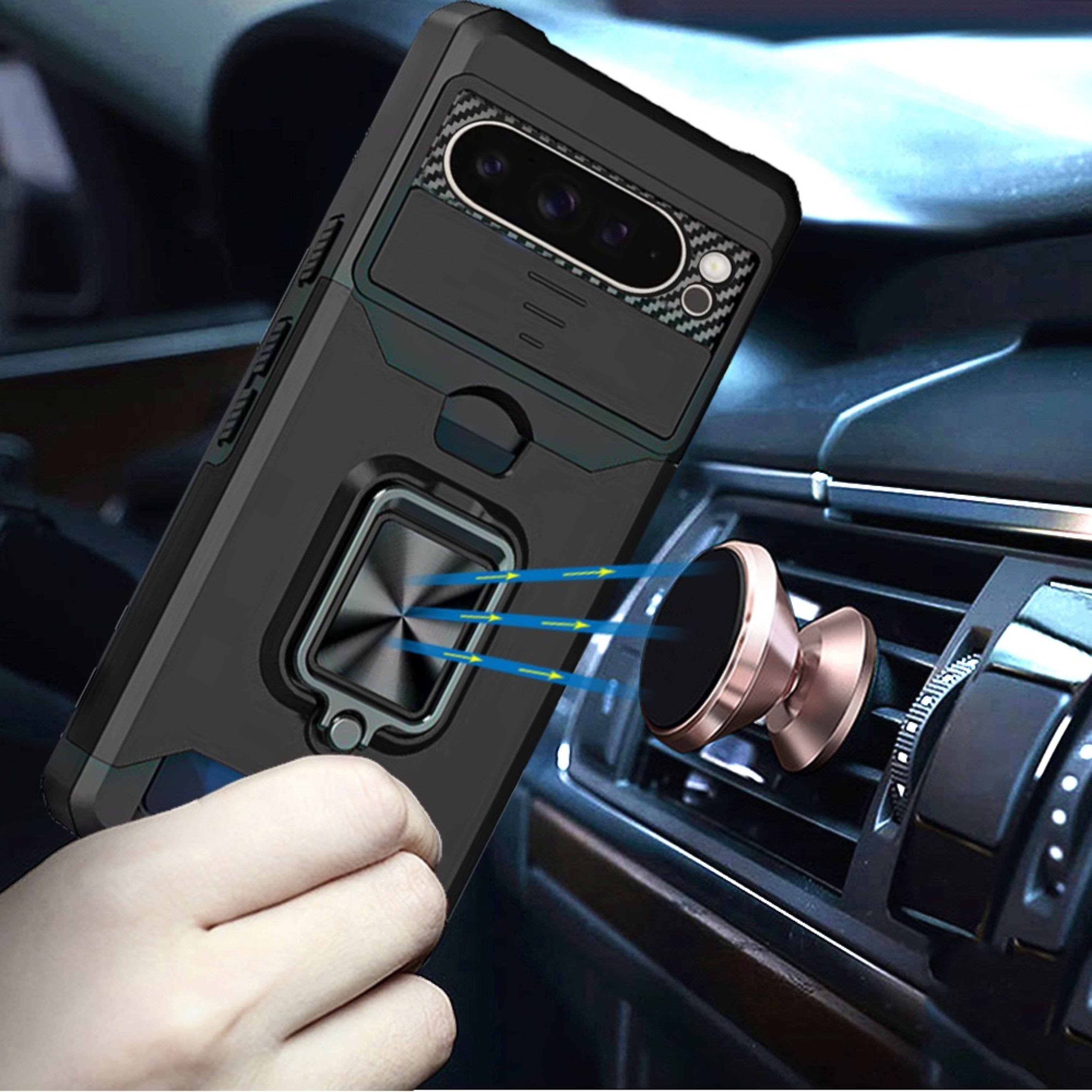 Angle. Kitcheniva - Multi-Use Card Holder Lens Cover Phone Case With Tempered Glass For Google Pixel 10/10 Pro Black - Black.