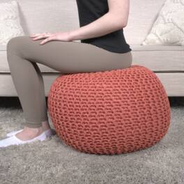 GOODSILO - Stylish Knitted Cotton Round Pouf for Versatile Seating and Decor - Coral