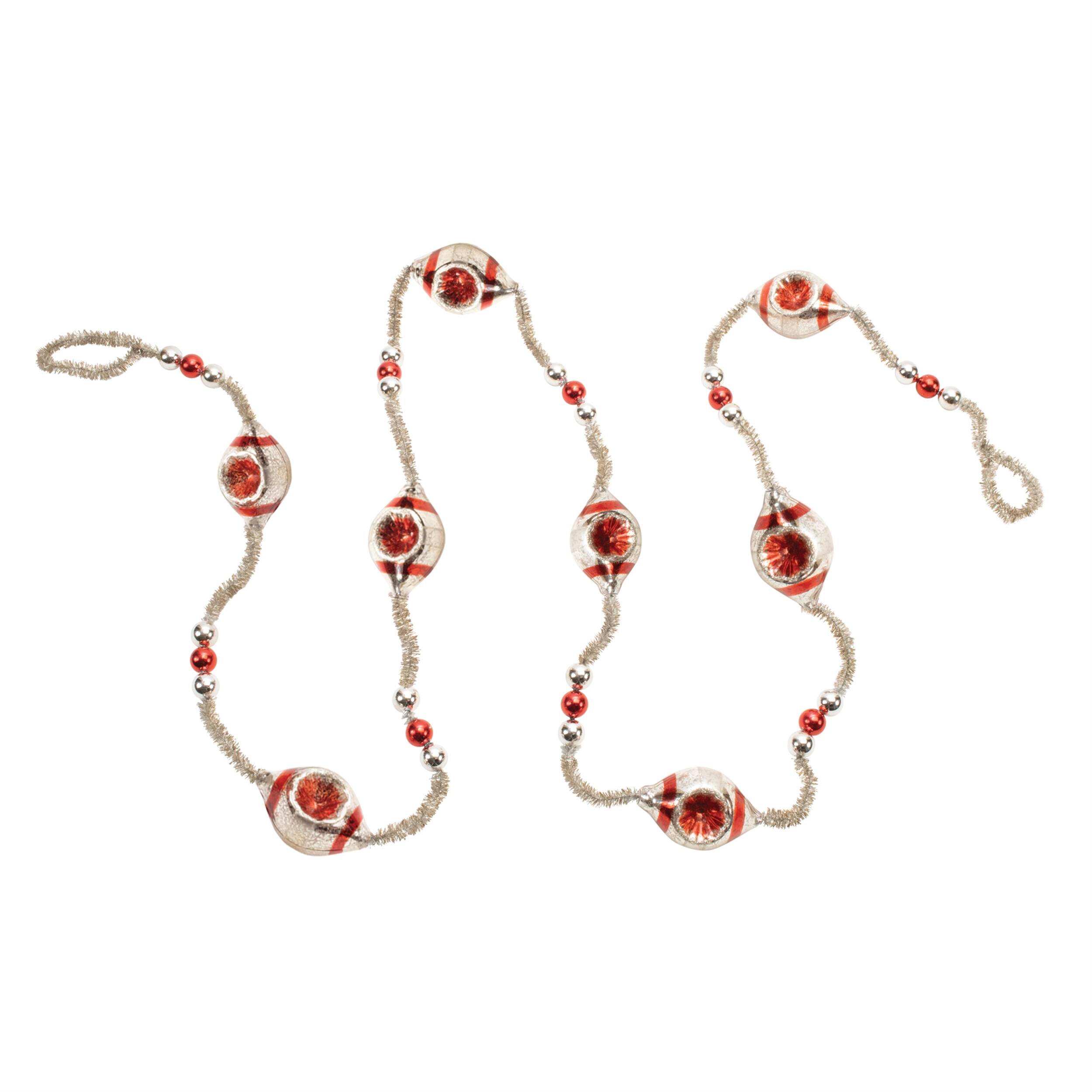 Angle. BreeBe - Glass Reflector Ornament String Garland 6.5"L - Red, Silver.