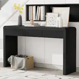 Z-Edge - 53 Inch Console Table with Storage, Fluted Wood Entryway Table with 3 Drawers, Sofa Table Behind Couch for Living Room - Black