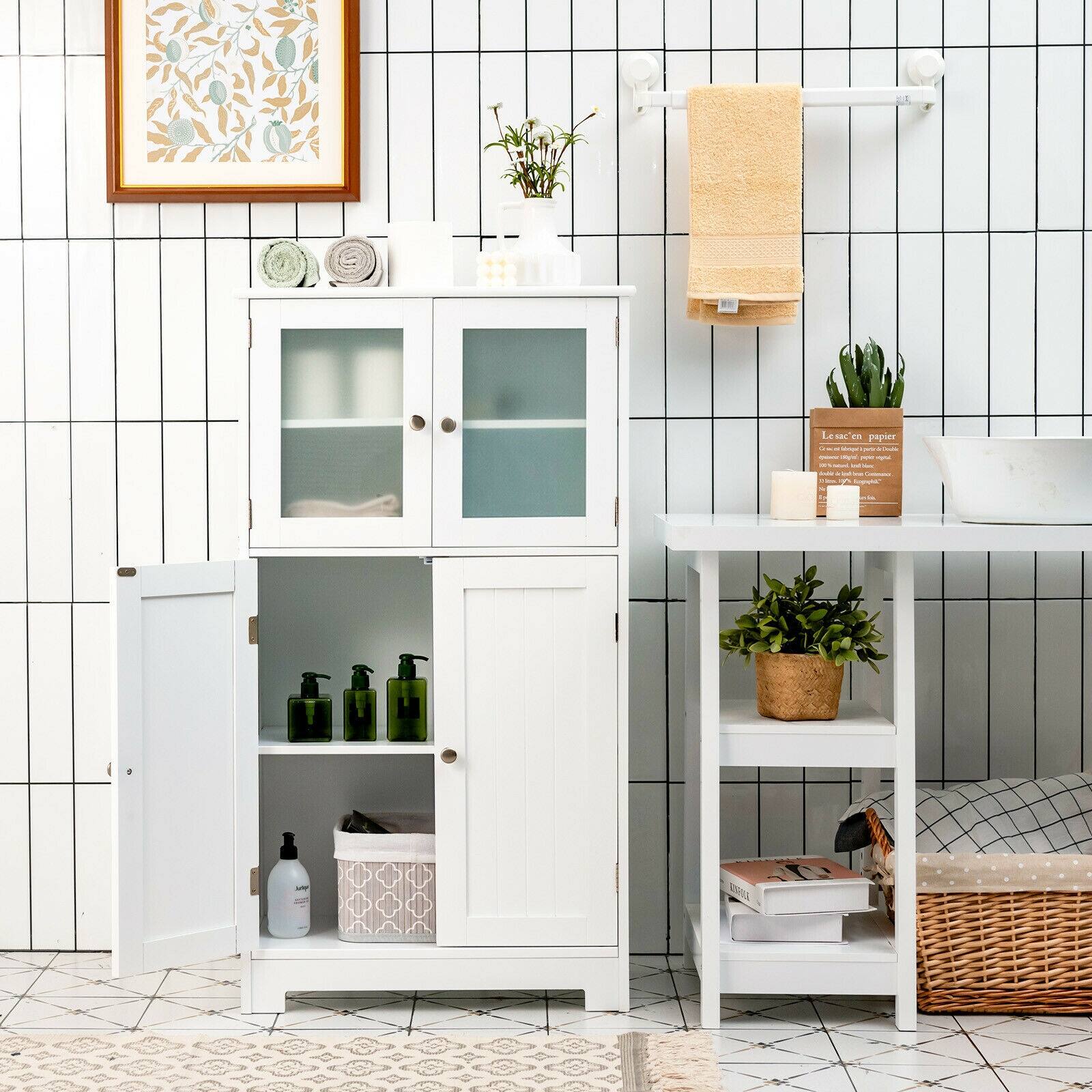 Alt View 10. Ecooso - Bathroom Floor Storage Cabinet with Glass Doors and Adjustable Shelf - White.