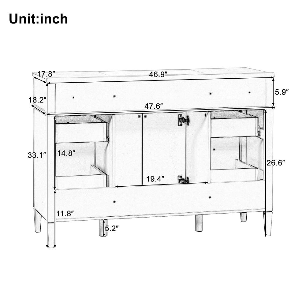 Unit: inch

17.8"
46.9"
18.2"
47.6"
5.9"
33.1"
14.8"
26.6"
19.4"
11.8"
5.2"