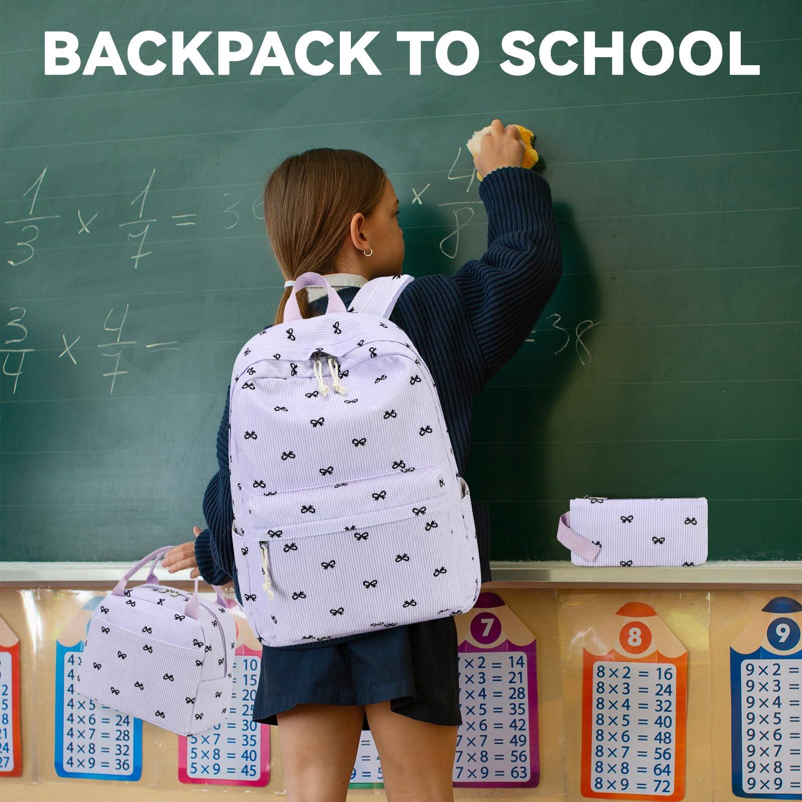 Alt View 6. Live At Space - Backpack For School Bag Bookbag Teen Set Daypack With Lunch And Pencil Case - Grid - Pink and White.