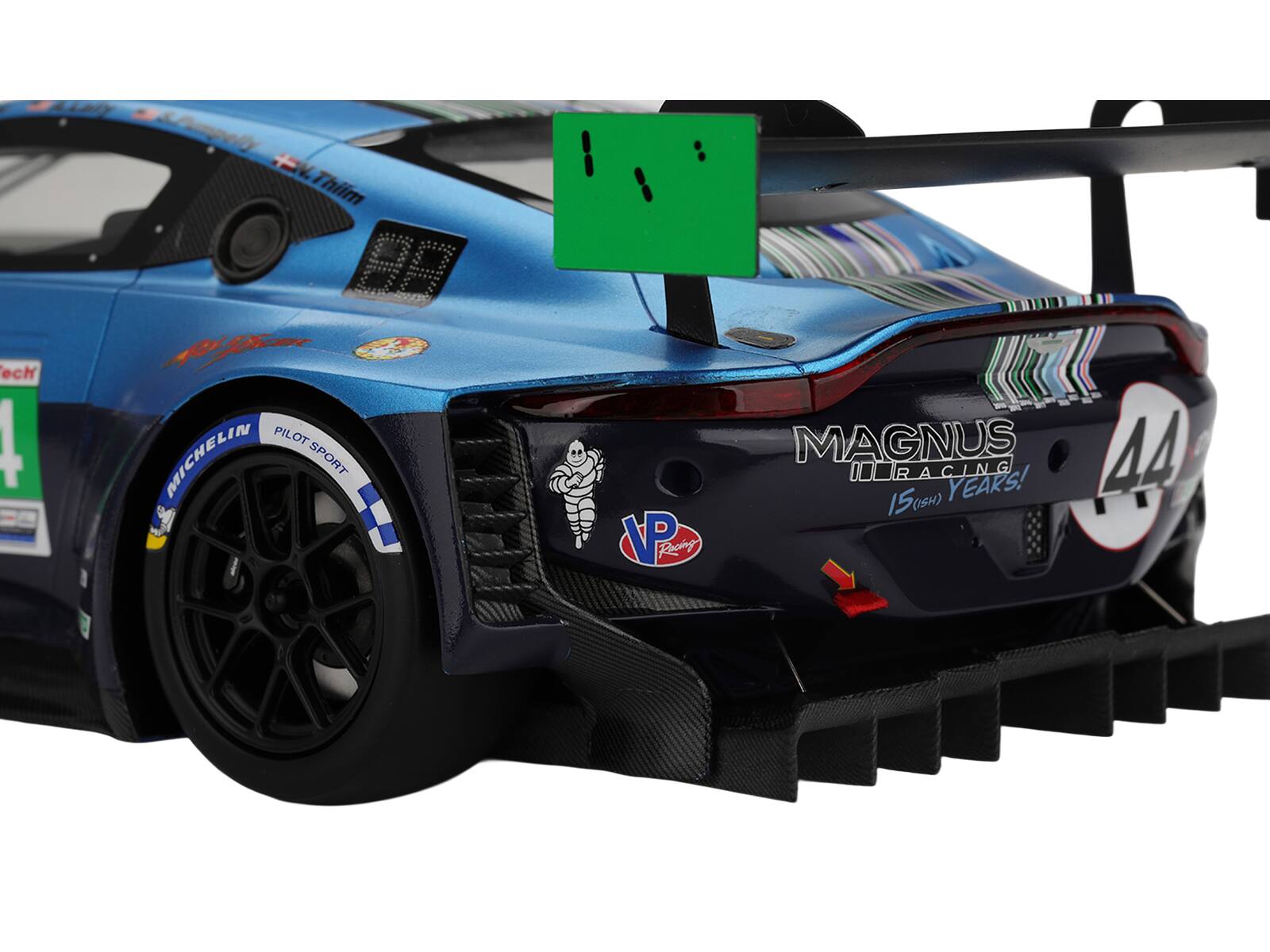 This is a 1:4 scale model of the PILOT MICHELIN SPORT VP Racing car, featuring the number 44 and celebrating 15 (SH) years!