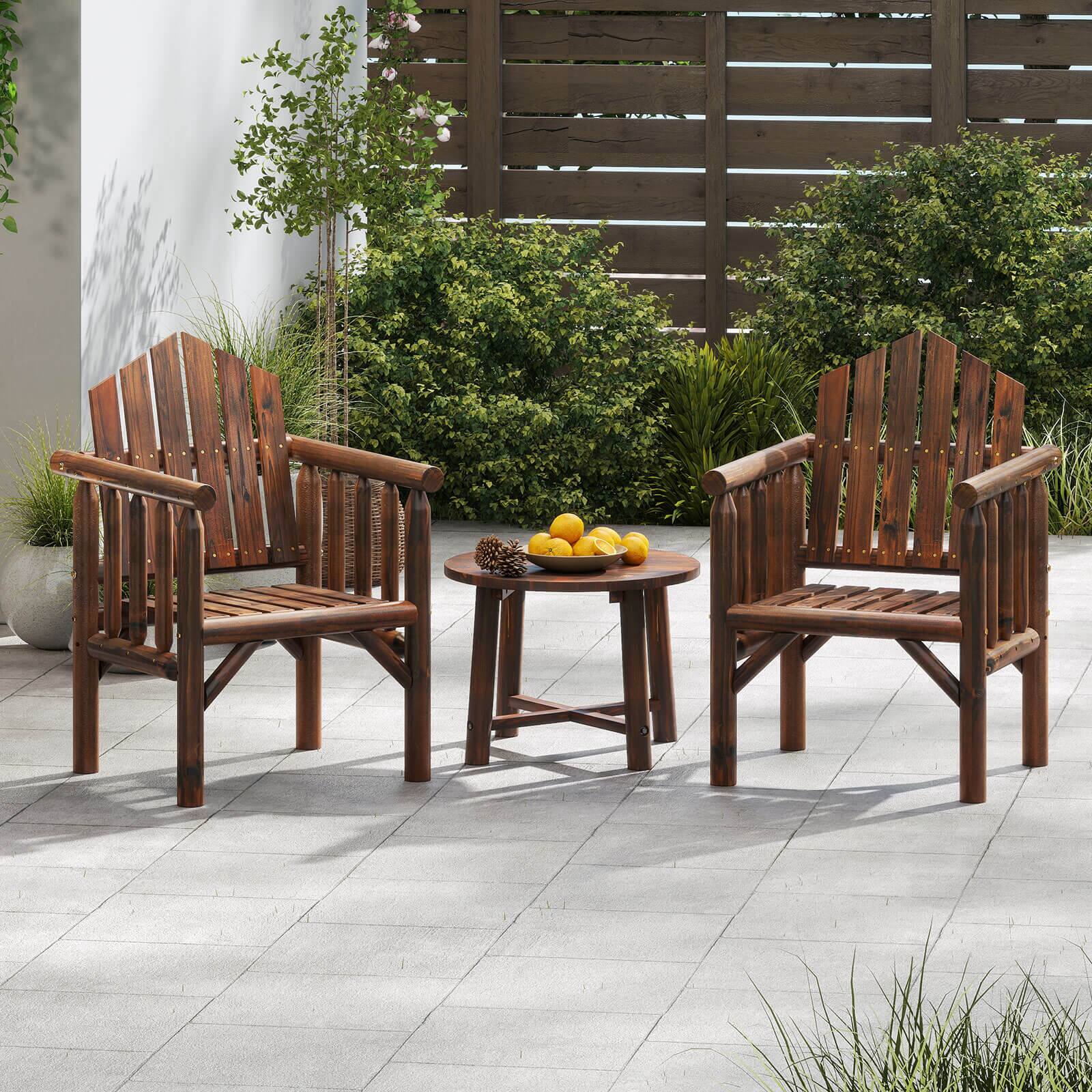 Alt View 4. Costway - Costway 4 PCS Outdoor Wood Armchair with Armrests and Reclined High Backrest for Porch - Brown.