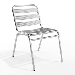 Emma + Oliver - Metal Commercial Indoor-Outdoor Armless Restaurant Stack Chair with Triple Slat Back - Aluminum