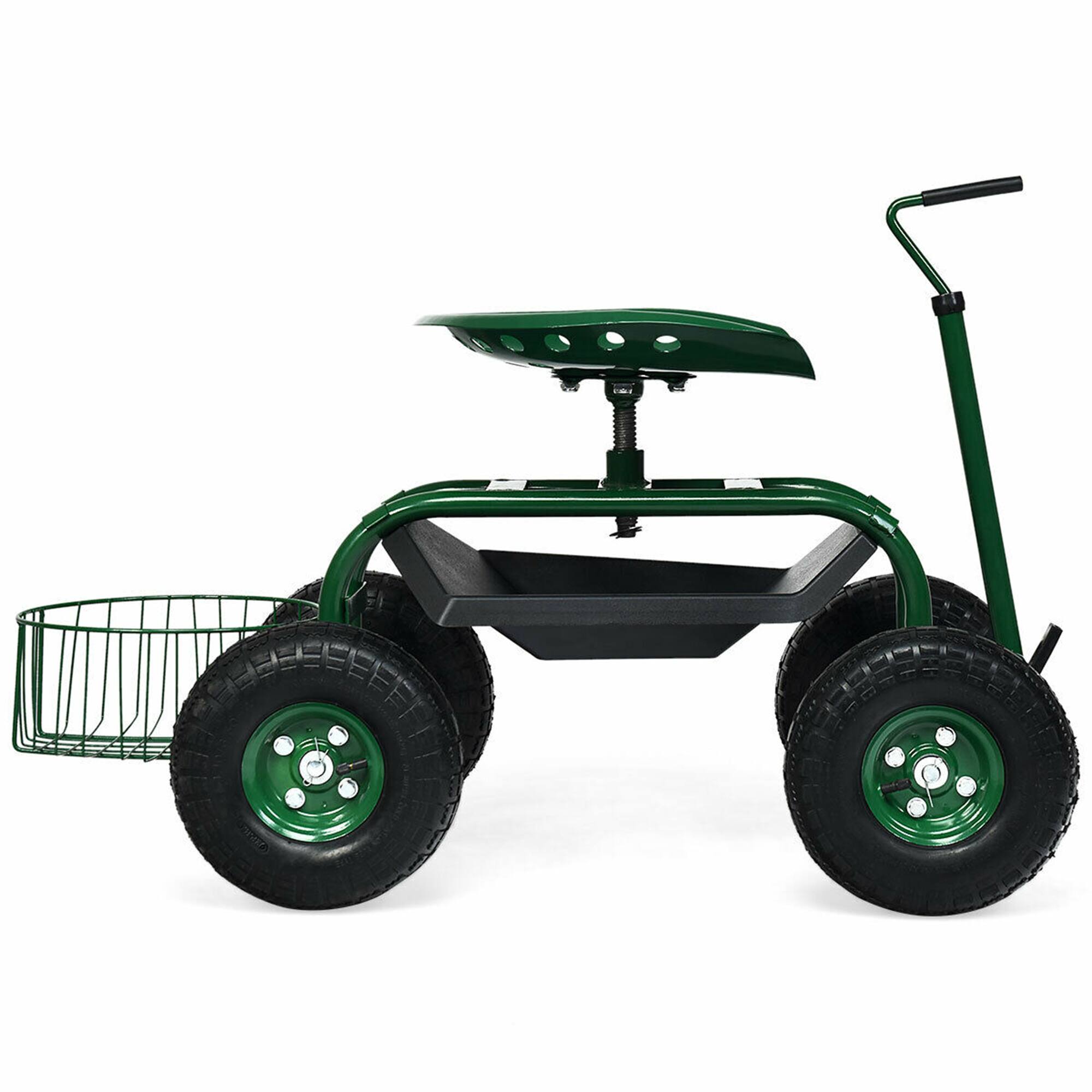 Alt View 4. Gymax - Gymax Rolling Garden Cart Scooter w/ Adjustable Seat Storage Basket Tray - Green.