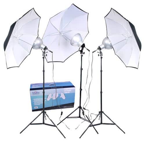 Front Standard. RPS Studio - 1500W 3-Umbrella Light Kit.