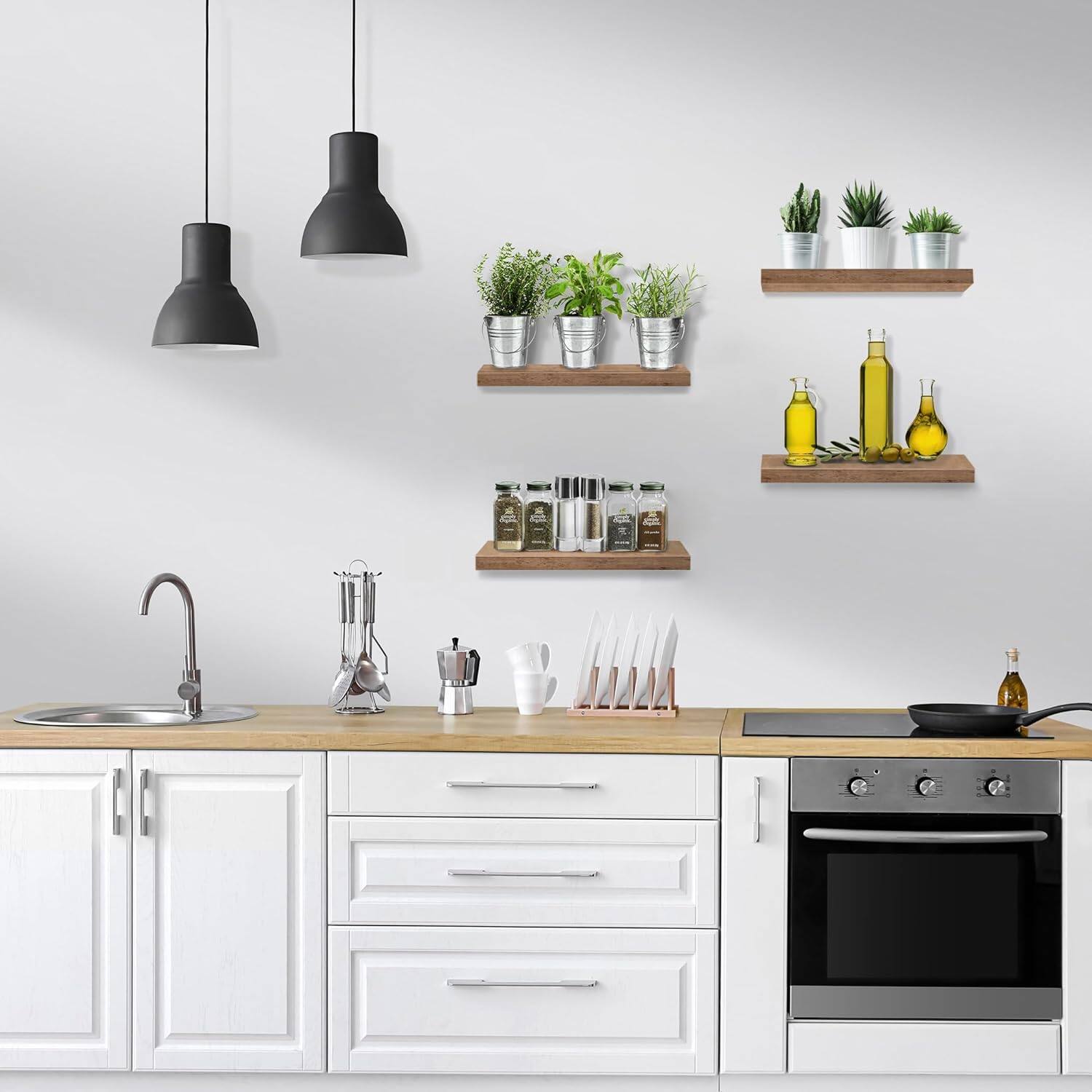 Alt View 4. Sorbus - 4 Pack 16 Inch Sorbus Floating Shelves - for Bedroom, Kitchen, Living Room, Office - for Trophies, Books, Frames, etc - Mahogany.