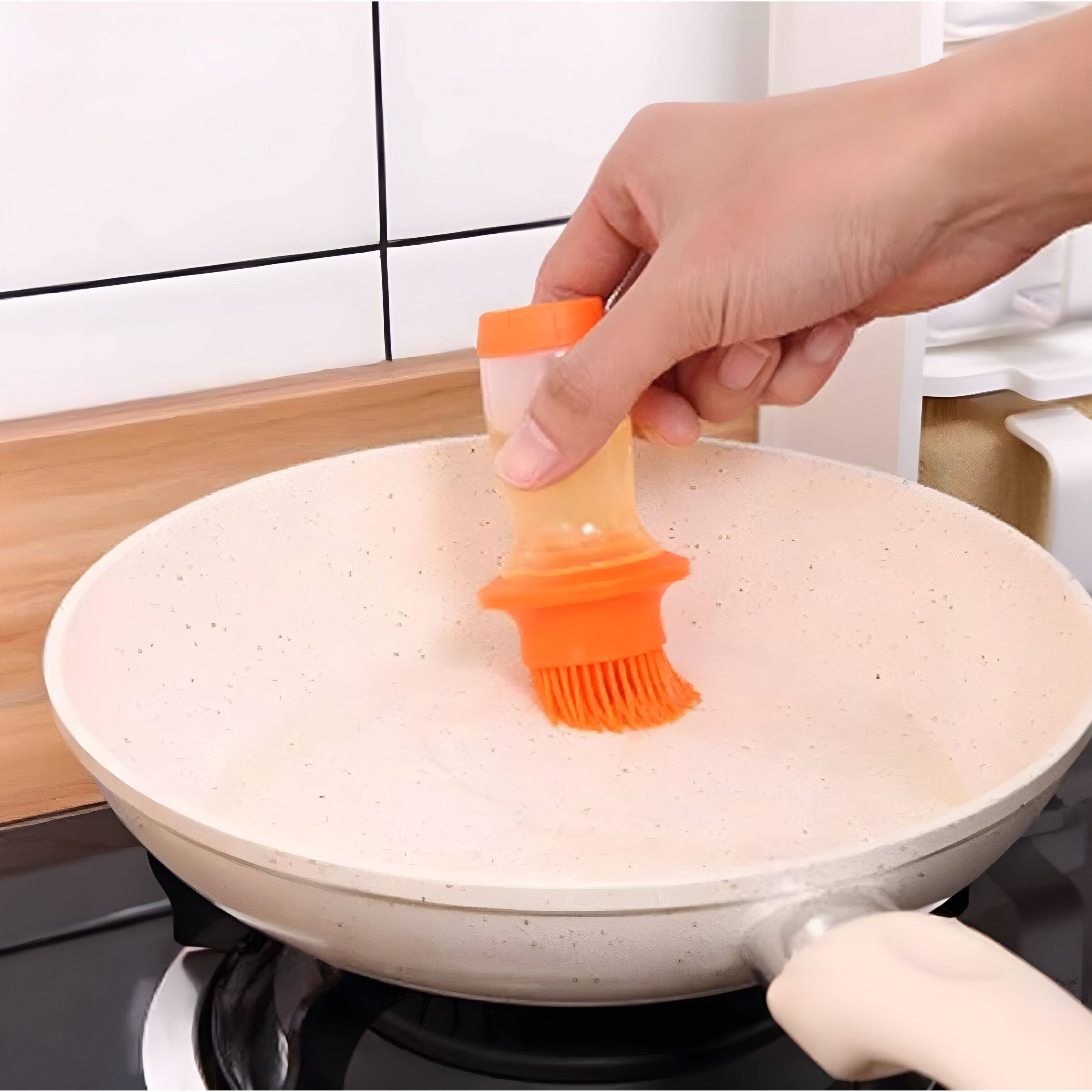 Left. Kitcheniva - Silicone Oil Bottle Brush Pastry Baking Kitchen Tool - Orange.