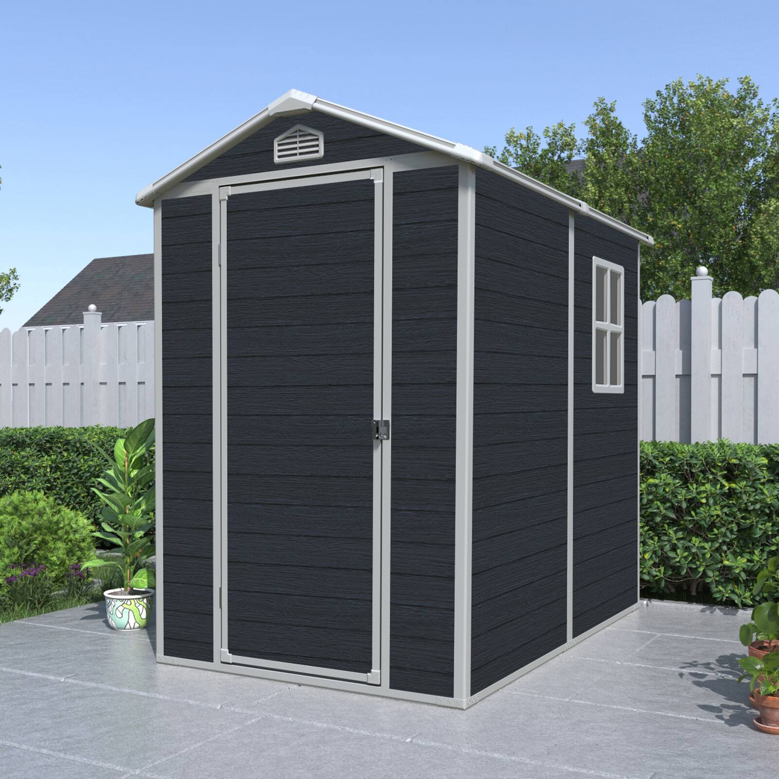 Angle. Mondawe - 4x6ft Resin Outdoor Storage Shed - Black.