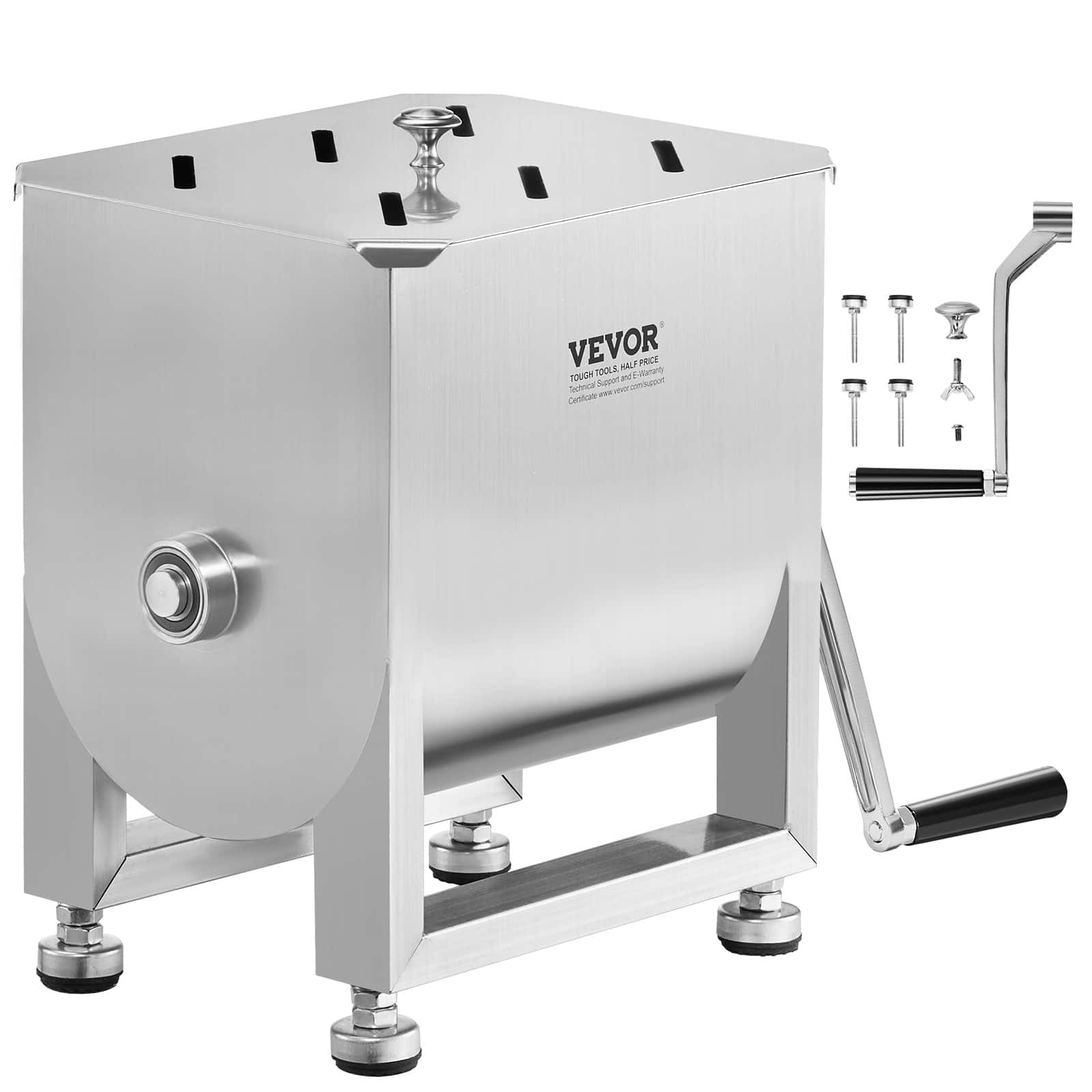 VEVOR - Manual Meat Mixer, 15L Fixed Tank Meat Processing Equipment(Mixing Maximum 15LBS for Meat), Stainless Steel Meat Mixer - Silver