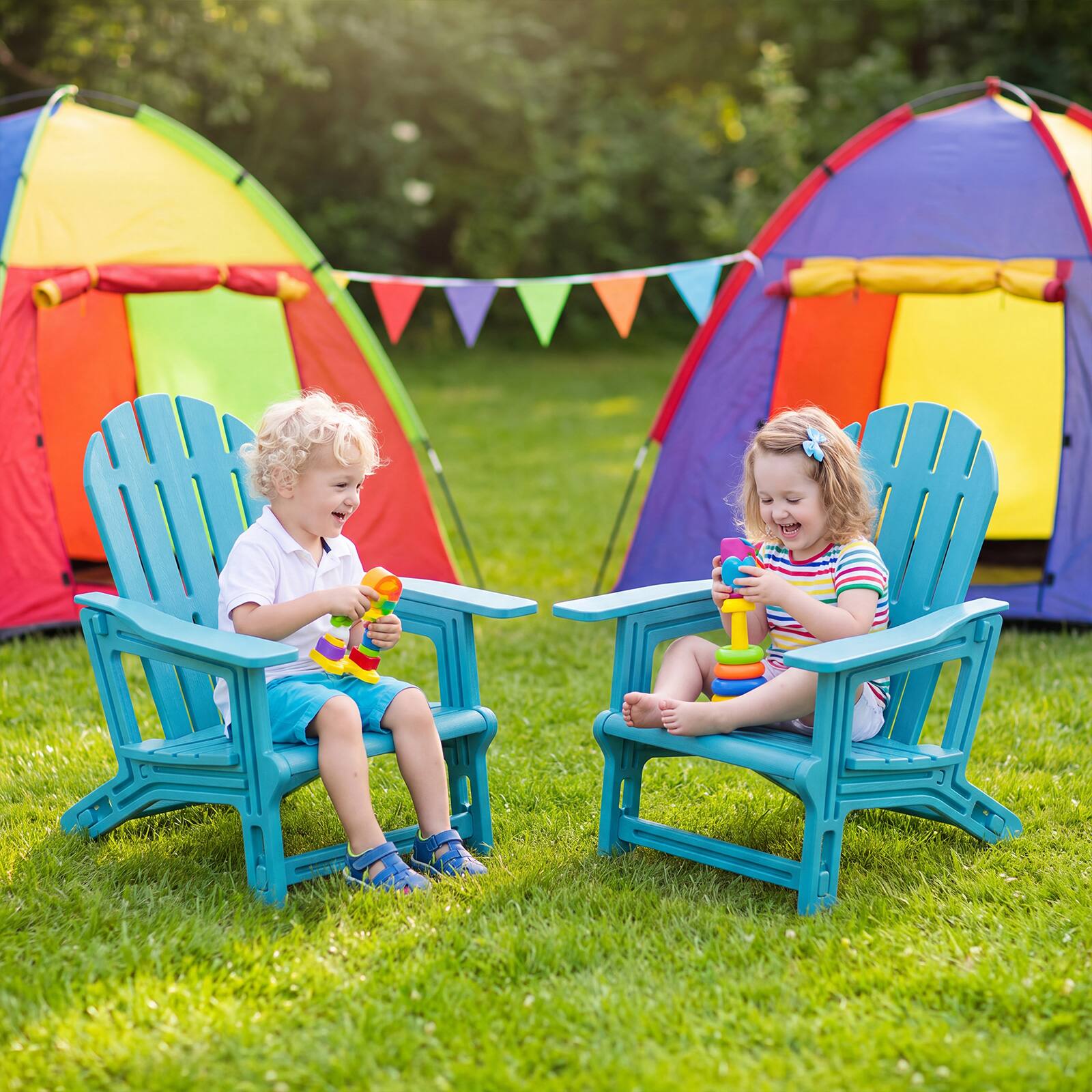 Alt View 3. Costway - Costway 4 PCS Adirondack Chair in HDPE with Ergonomic Design, Suitable for Porch, Deck - Turquoise.