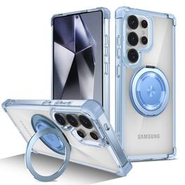 Dteck - Crystal Clear Magnetic Case for Samsung Galaxy S26 Ultra with Rotating Stand,Shockproof Anti-Yellow Transparent Cover - Blue