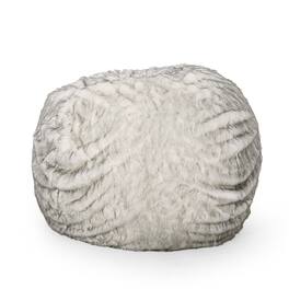 GOODSILO - Luxurious Round Faux Fur Bean Bag Chair with Removable Cover for Ultimate Comfort and Style - White+Gray