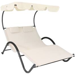 Sunnydaze - Sling Fabric Double Outdoor Chaise Lounge Bed with Canopy - Off-white