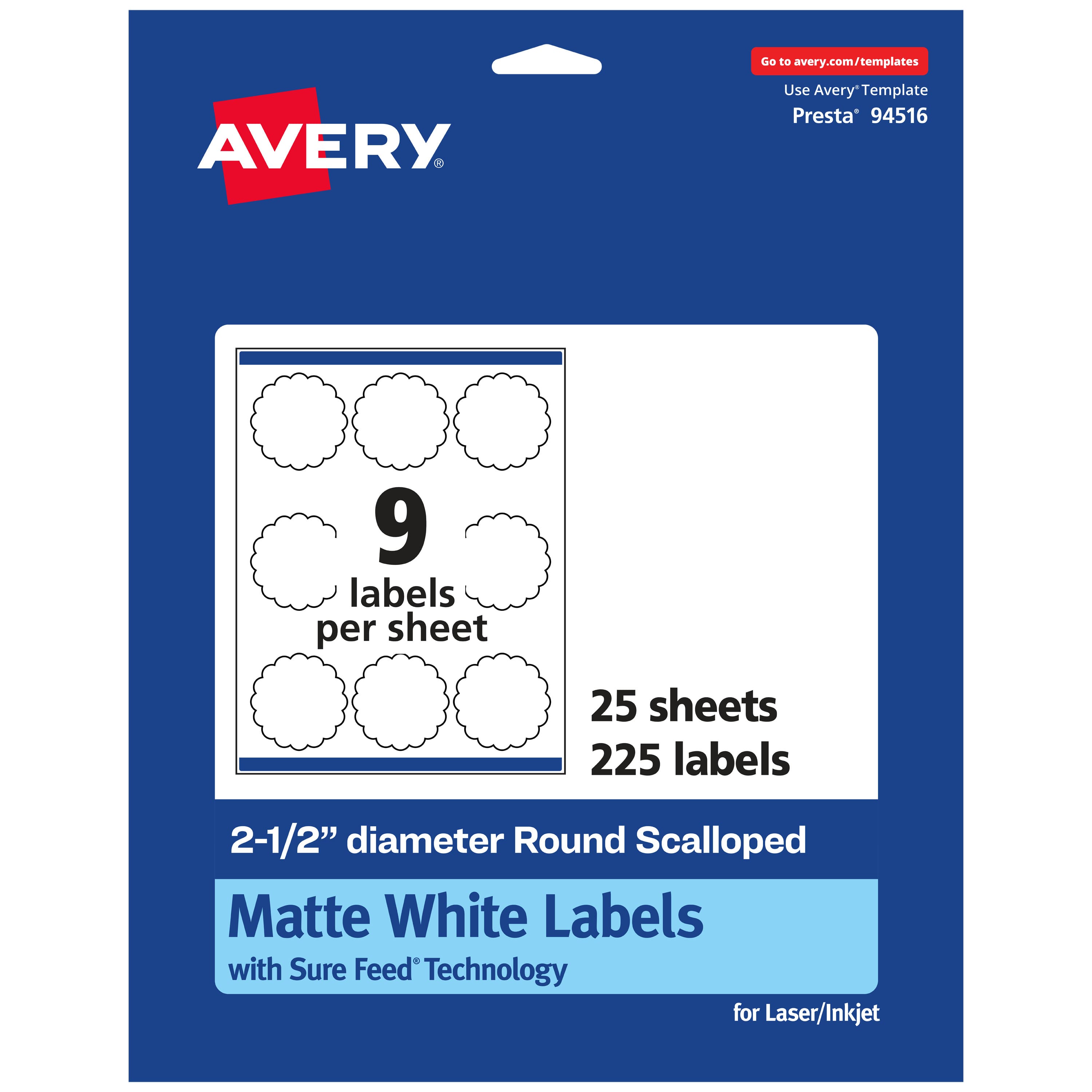 Avery - Round Scalloped Labels, 2.5" diameter, 225 Labels - White