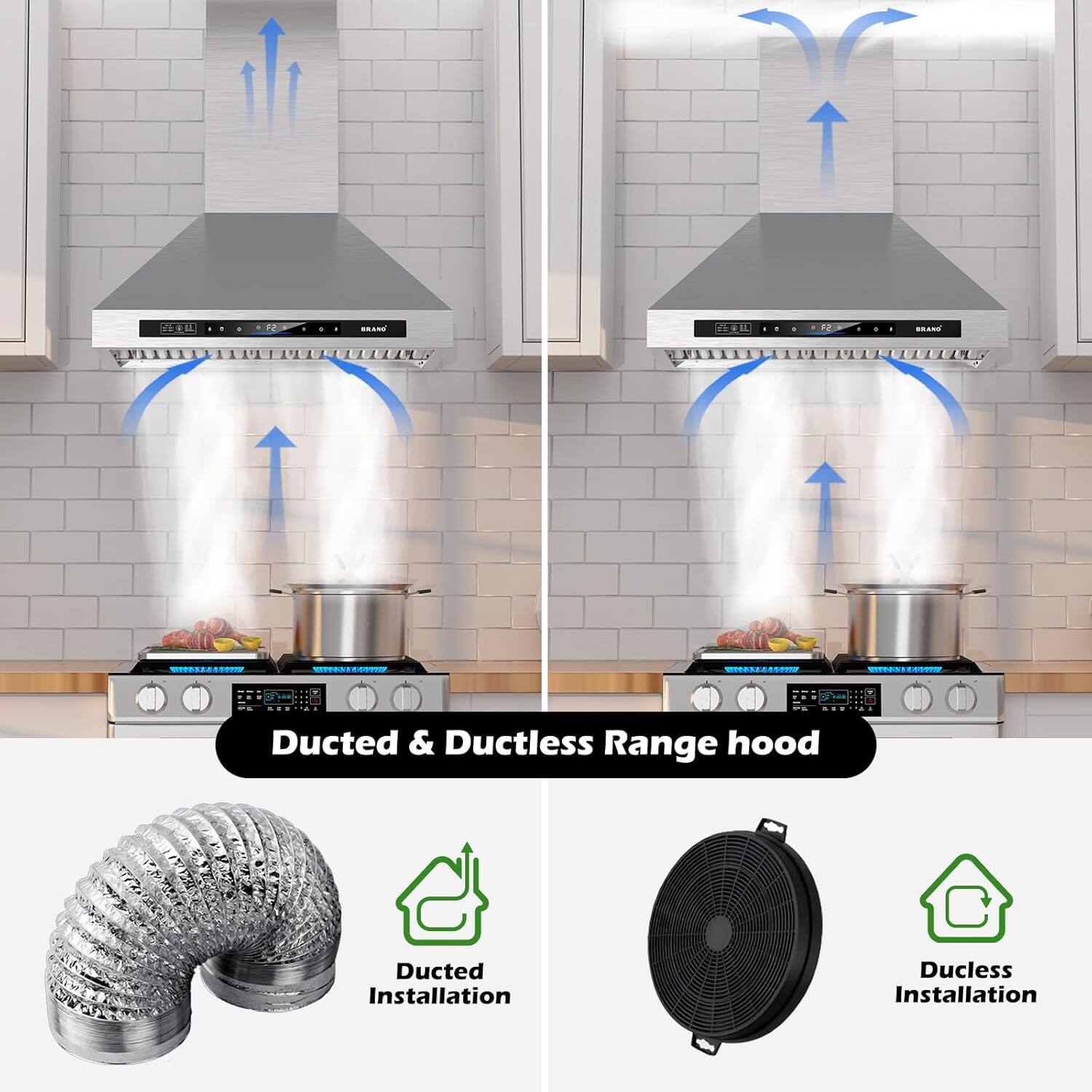 ROEA 11 ..ANC  
- Ducted & Ductless Range hood  
- Ducted Installation  
- Ductless Installation