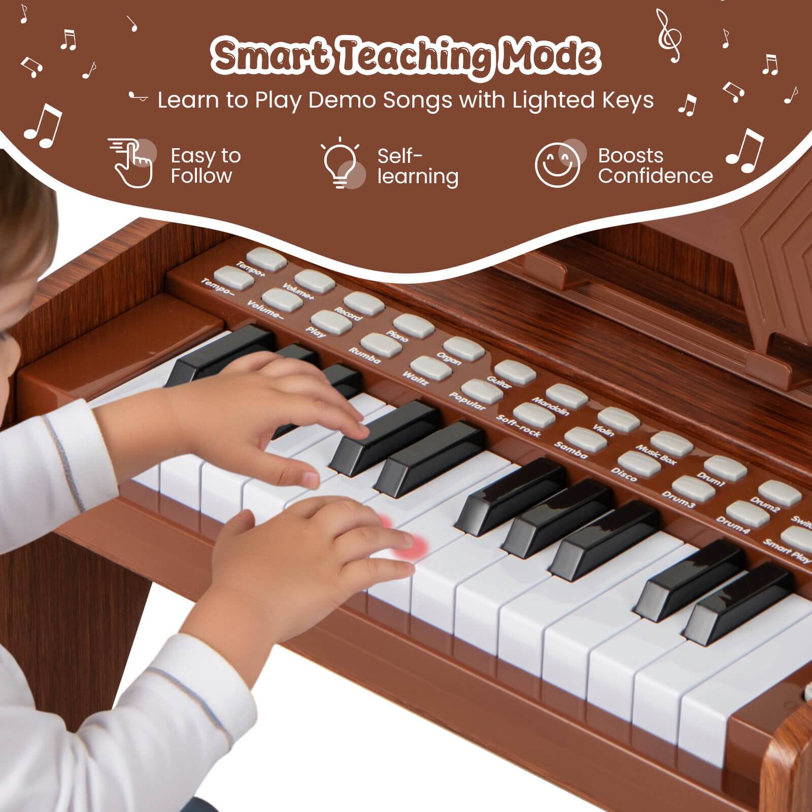 Smart Teaching Mode

Learn to Play Demo Songs with Lighted Keys

- Easy to Follow
- Self-learning
- Boosts Confidence

Tempo
Volume
Record
Play
Rumba
Waltz
Guitar
Popular
Soft-rock
Samba
Music Box
Disco
Drum1
Drum2
Drum3
Drum4
Smart Play