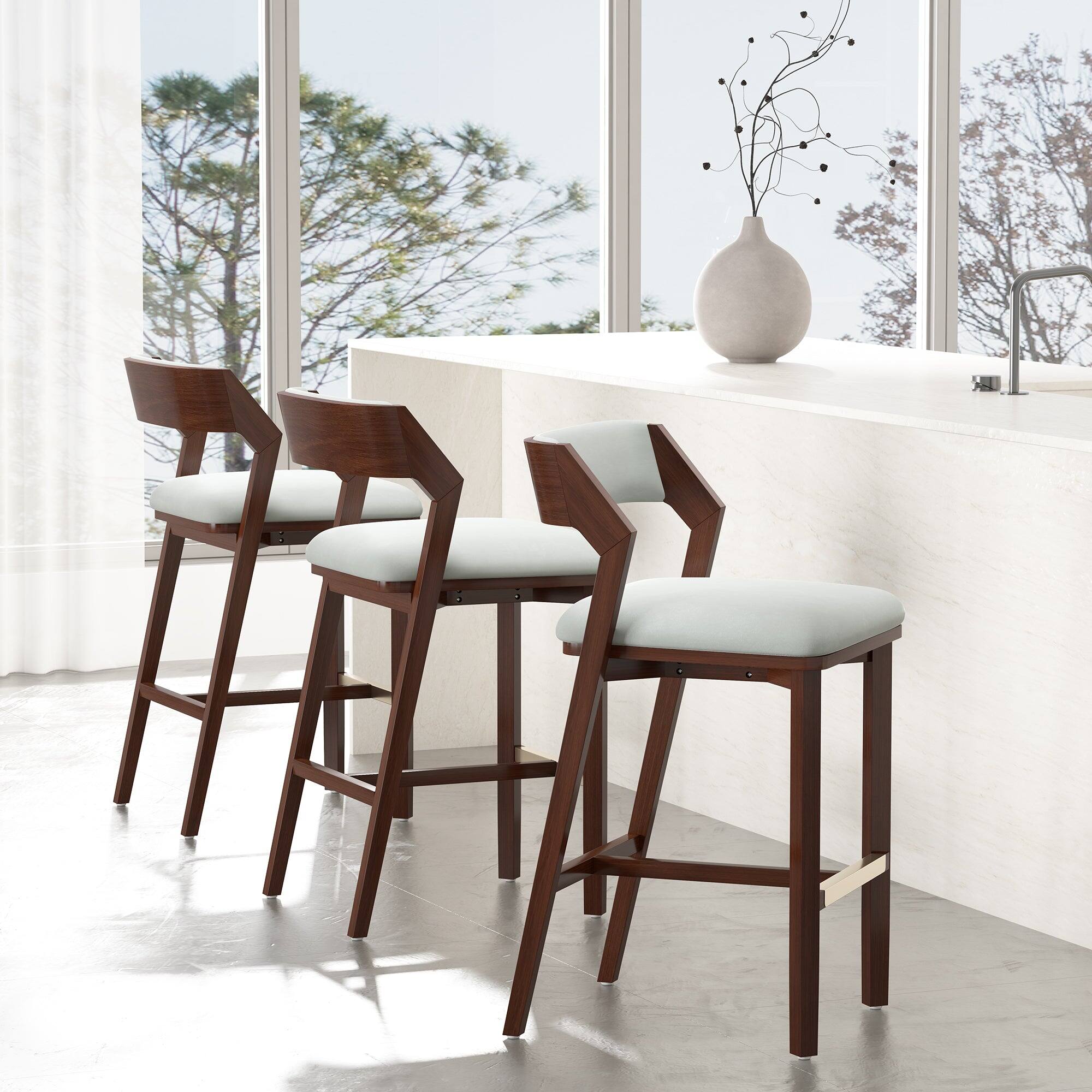 Angle. Manhattan Comfort - Patricia Modern Wood Upholstered Barstool - Set of 3 - White Glacier.