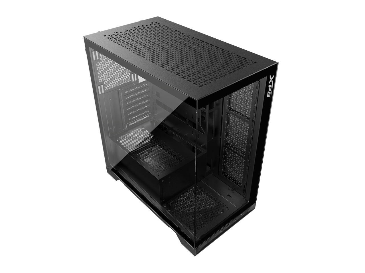 Front. XPG - XPG INVADERXMTWOF-BKCWW Black SPCC / Tempered Glass Computer Case - Black.