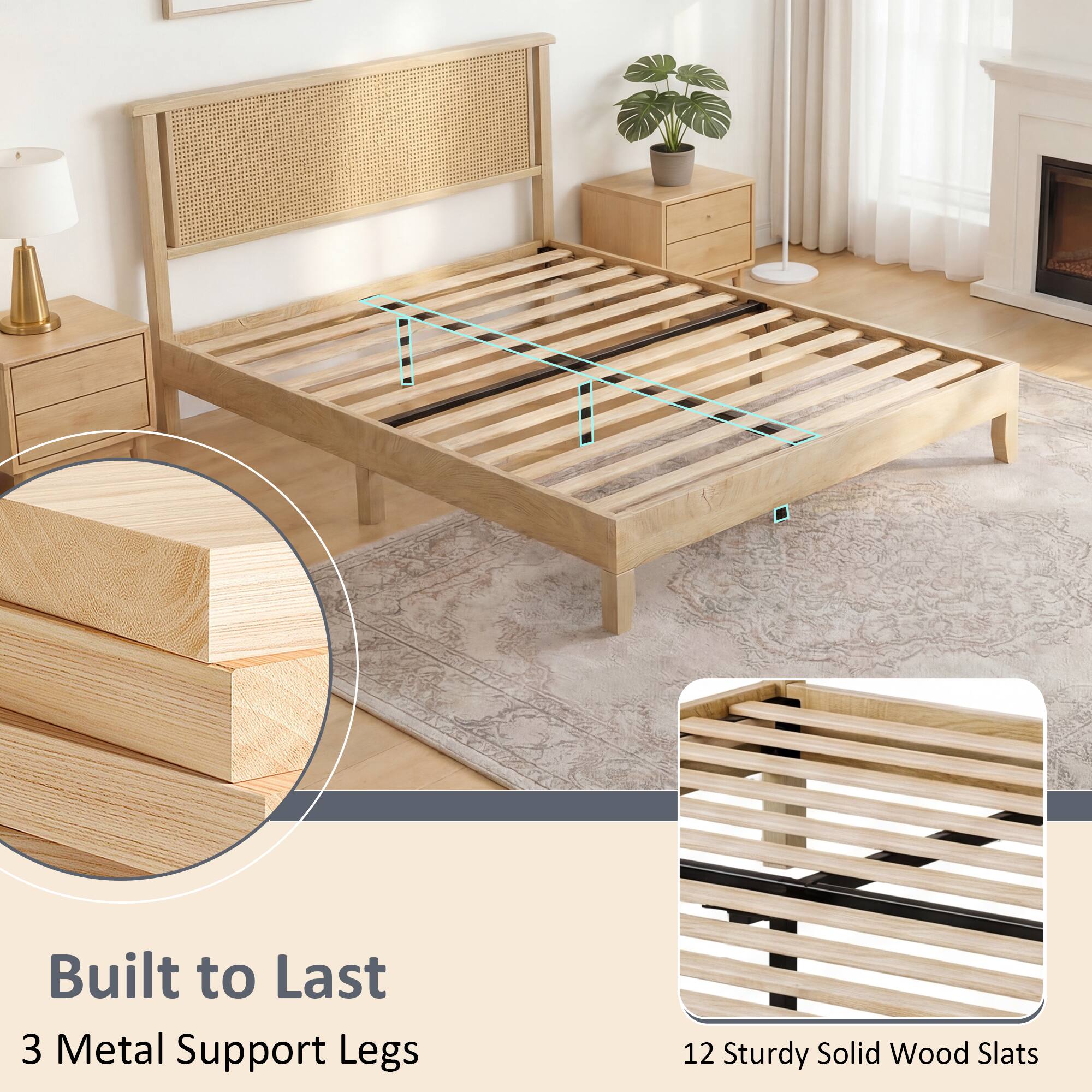 Built to Last  
3 Metal Support Legs  
12 Sturdy Solid Wood Slats