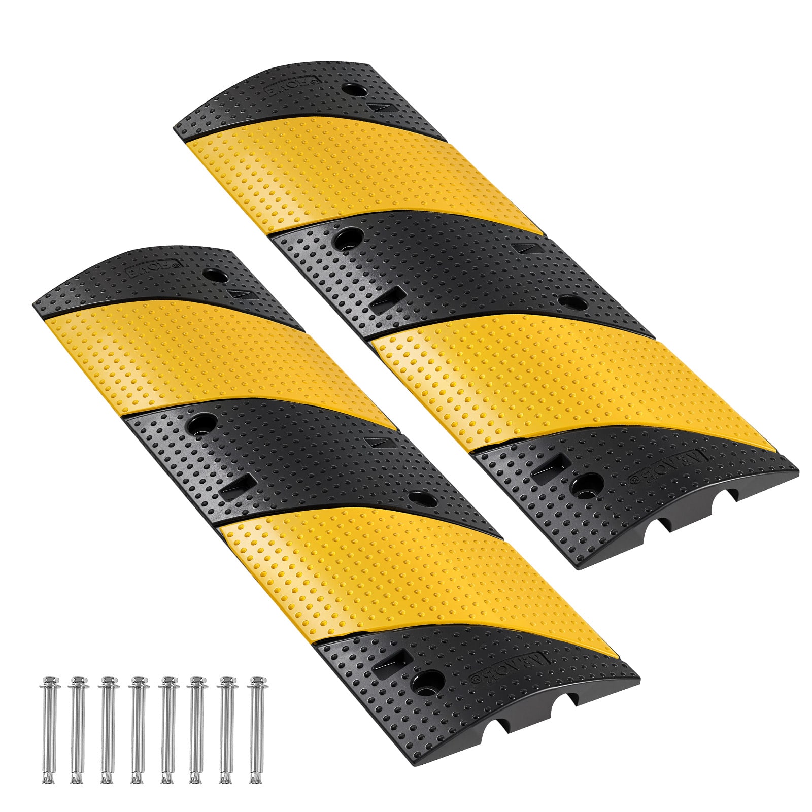 VEVOR - 40 in Rubber Speed Bump, 2 Pack, 2 Channel Heavy Duty Traffic Speed Hump, 22000 lbs/Axle Load Capacity - Black + Yellow