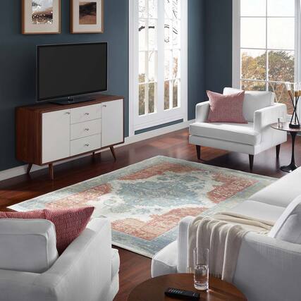 Front. Modway - Citlali Distressed Southwestern Aztec Area Rug - Multicolored.