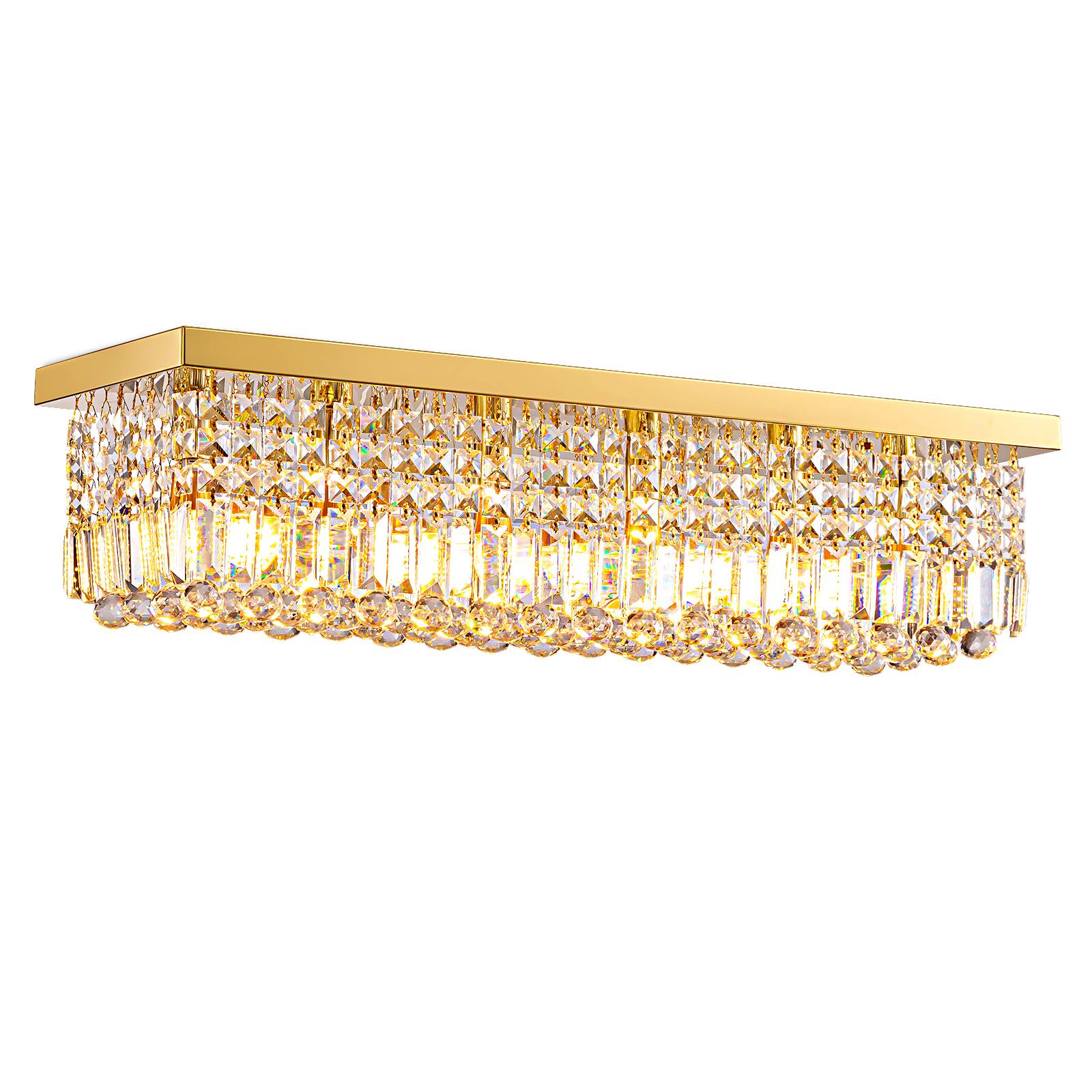 Alt View 6. Siljoy - 31.5" 6-Light Gold Linear K9 Crystal Chandelier, Flush Mount Dimmable E12 Ceiling Light for Dining Kitchen Living Room - Gold.