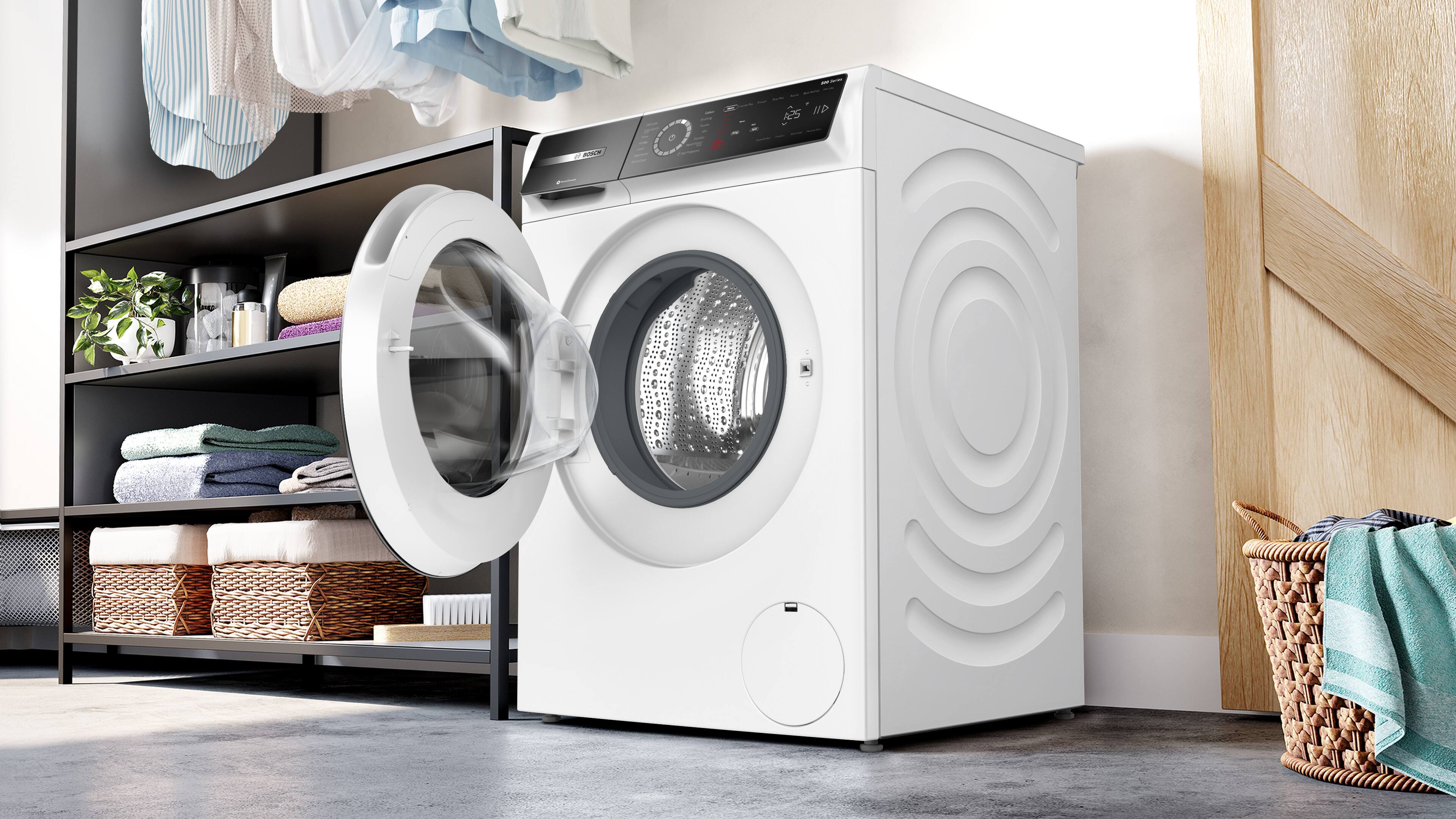 Alt View 4. Bosch - 500 Series 2.4 Cu. Ft. High-Efficiency Stackable Smart Front Load Washer with 4D Wash System - White.
