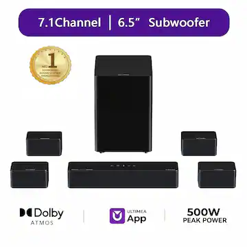 Poseidon D80 Boom 7.1 Channel Sound bar with Dolby Atmos, Surround sound system for tv, 500W