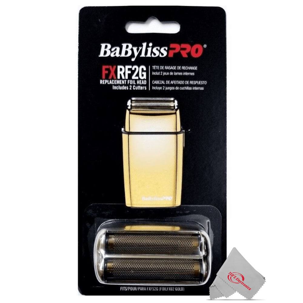 BaByliss PRO FX RF2G Replacement Foil Head includes 2 Cutters  
Tête de Rasage de Remplacement FXRF2G inclut 2 jeux de lames internes  
Cabezal de Afeitado de Repuesto Incluye 2 juegos de cuchillas internas  
FITS/POUR/PARA FS2G (FOILFX2 GOLD)