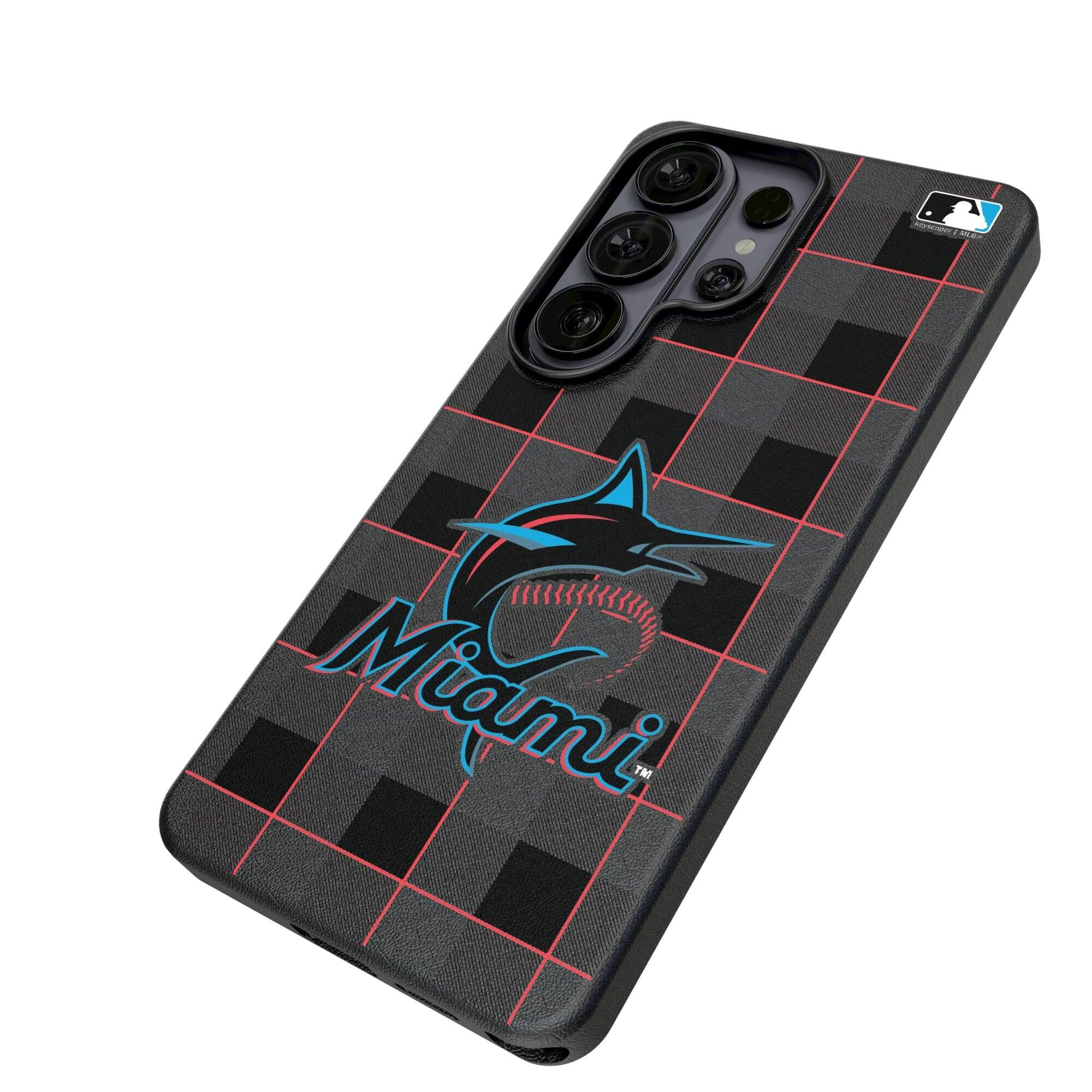 Alt View 1. Keyscaper - Miami Marlins Plaid Galaxy Magnetic Bump Case - S24 - Black.