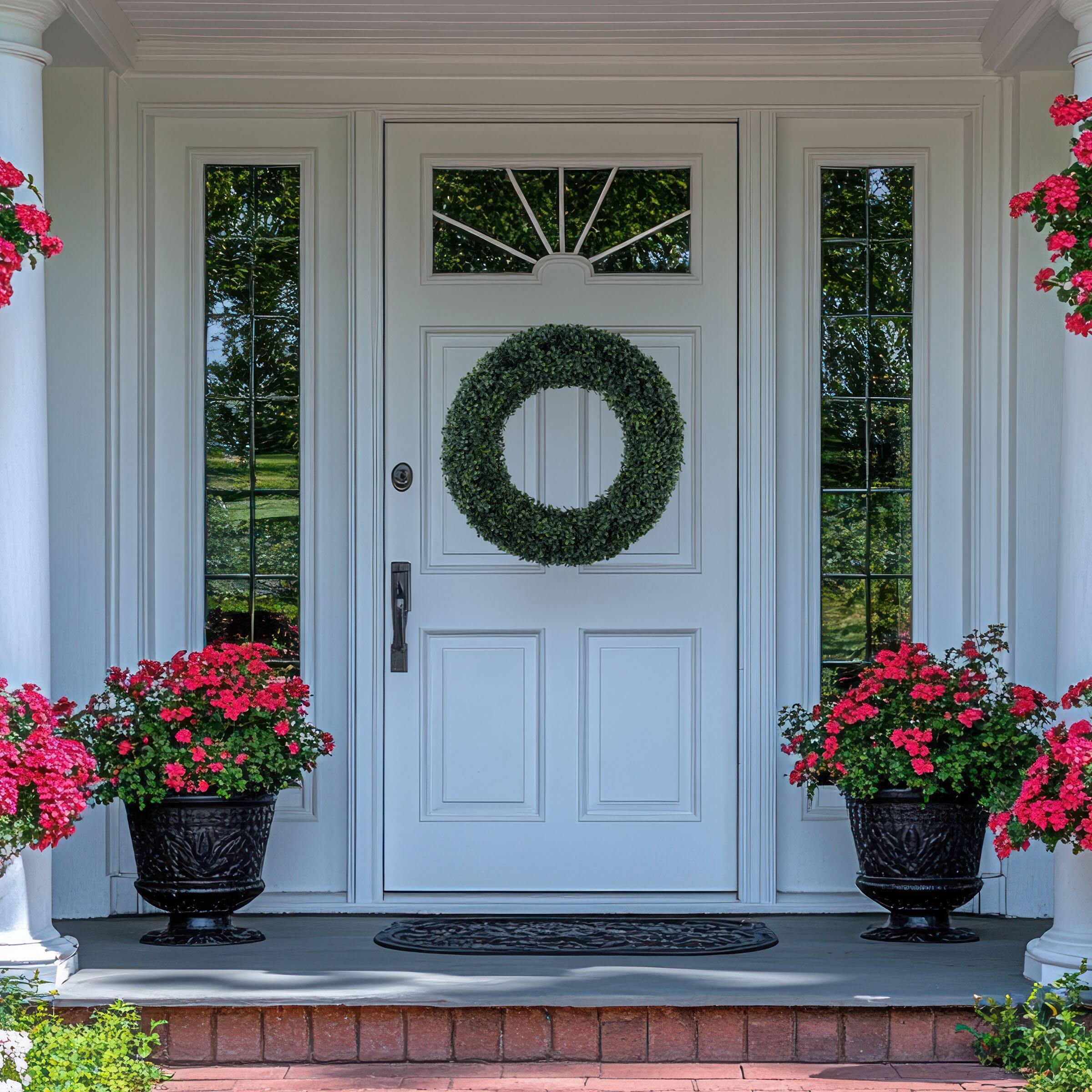 Alt View 5. Pure Garden - 24” Large Boxwood Wreath for Front Door All-Season Artificial Boxwood Spring, Summer, Fall, or Winter Wreath - Green.