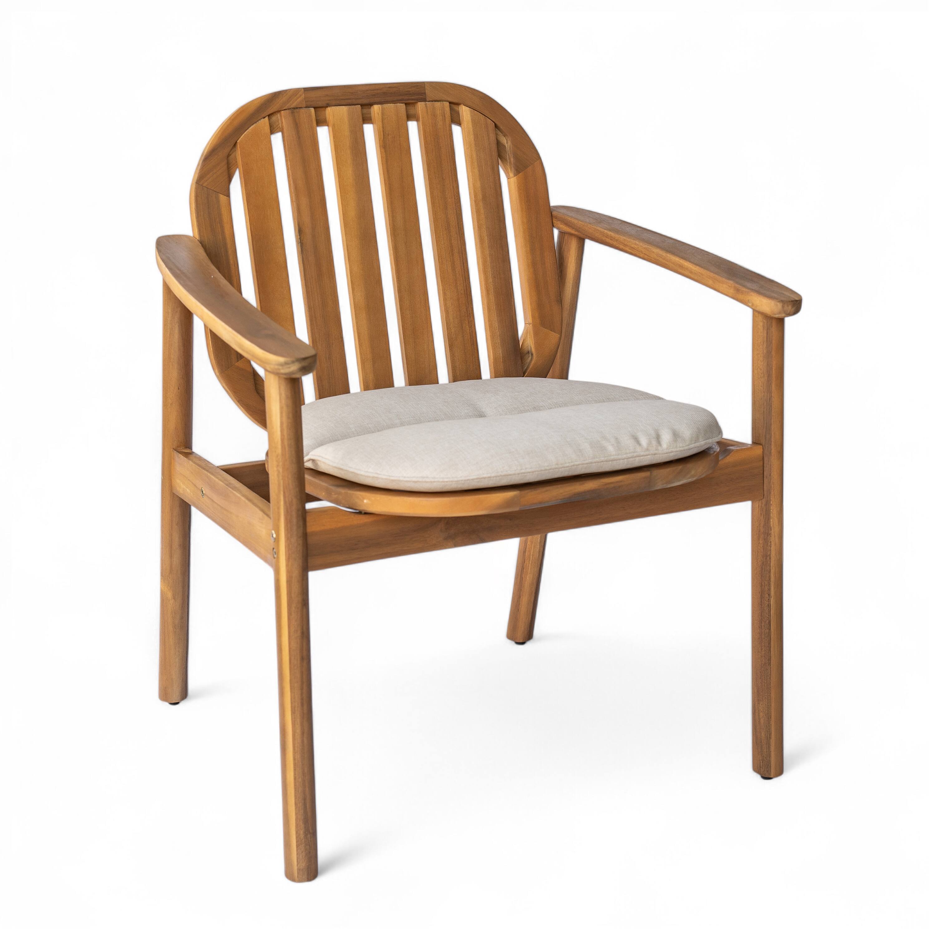 Back. Mondawe - Set of 2 Dining Chair With Cushion - Teak+ Beige.