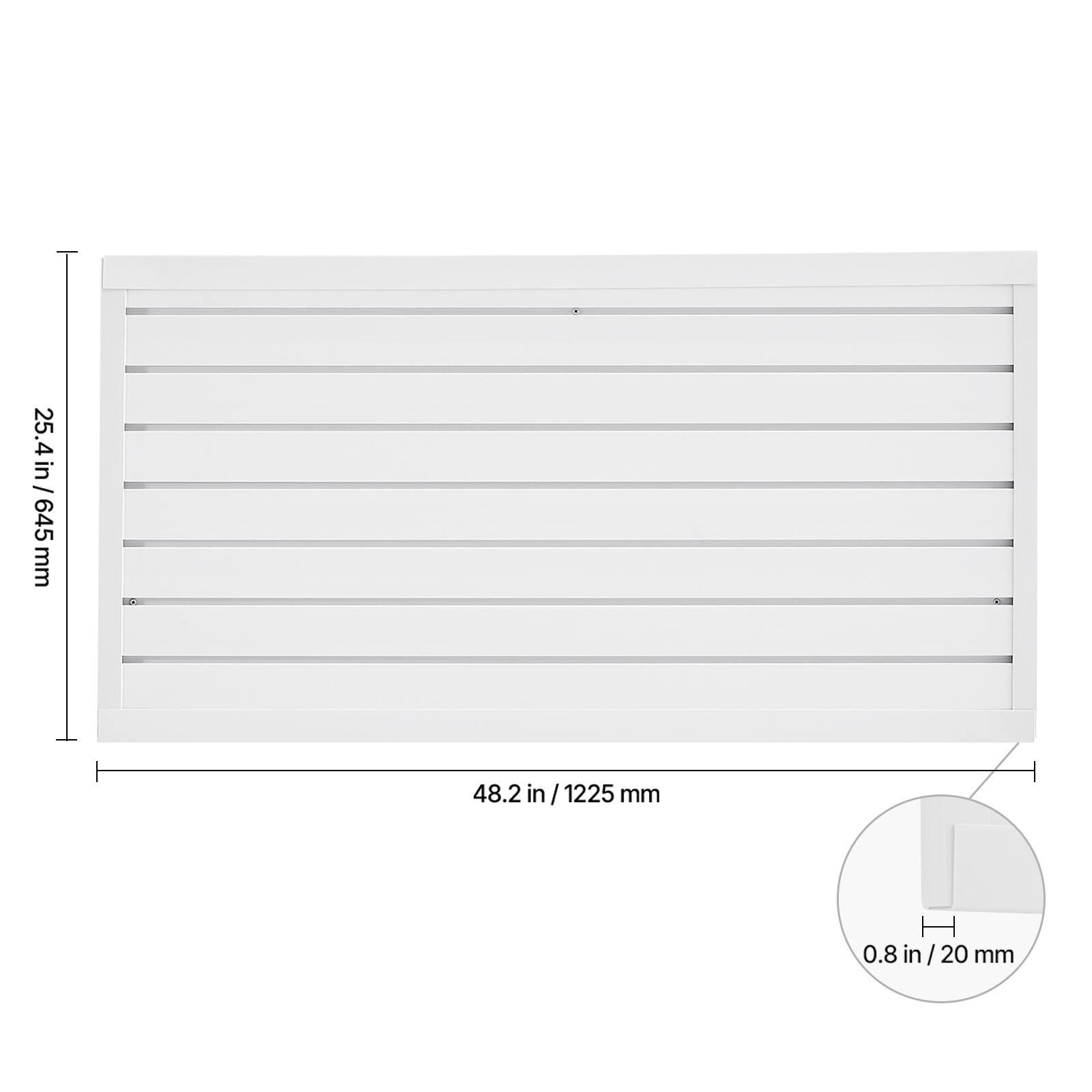25.4 in / 645 mm  
48.2 in / 1225 mm  
0.8 in / 20 mm