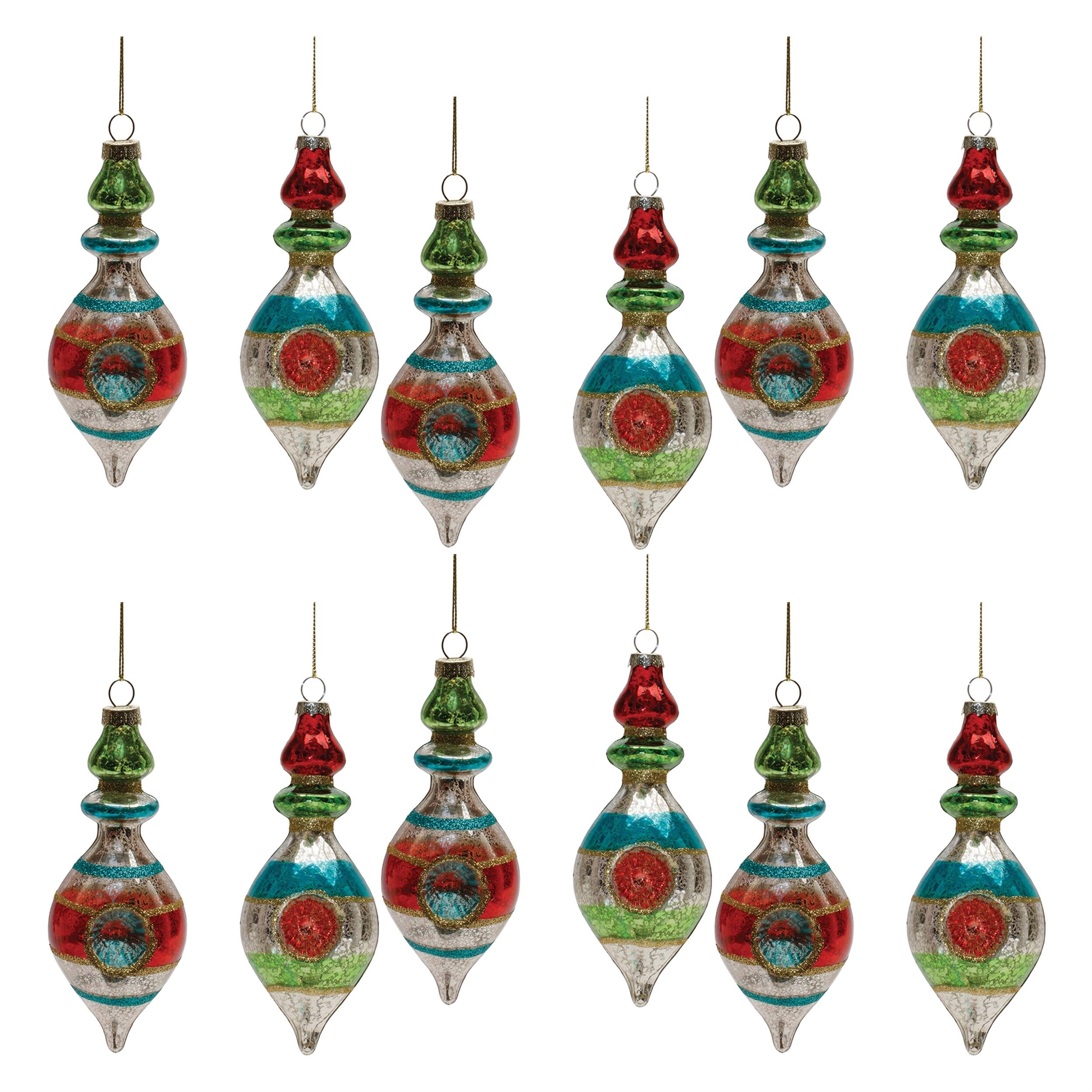 Left. BreeBe - Multicolor Mercury Glass Reflector Drop Ornament (Set of 12) - Red, Green.