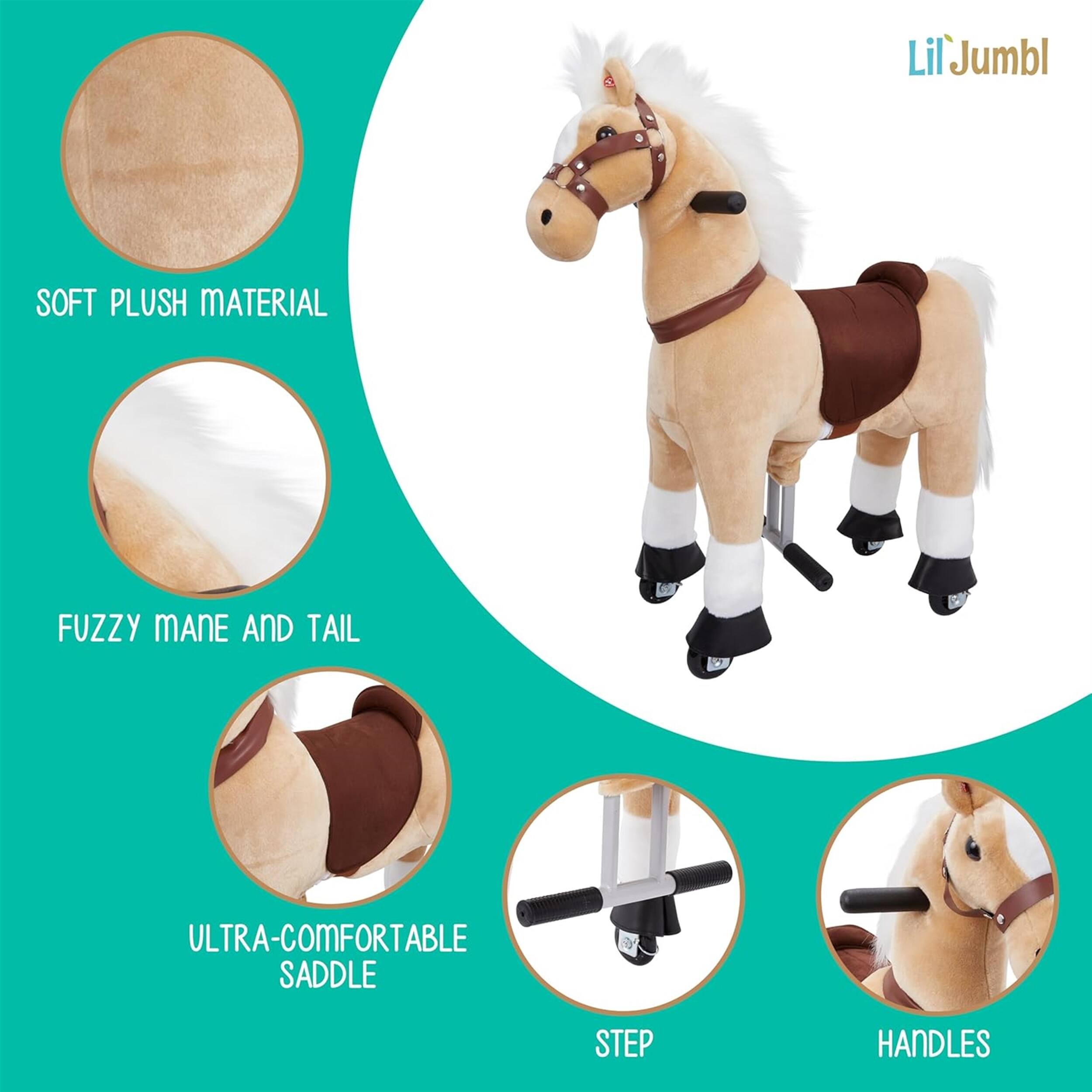 Lil Jumble, Soft Plush Material, Fuzzy Mane and Tail, Ultra-Comfortable Saddle, Step, Handles