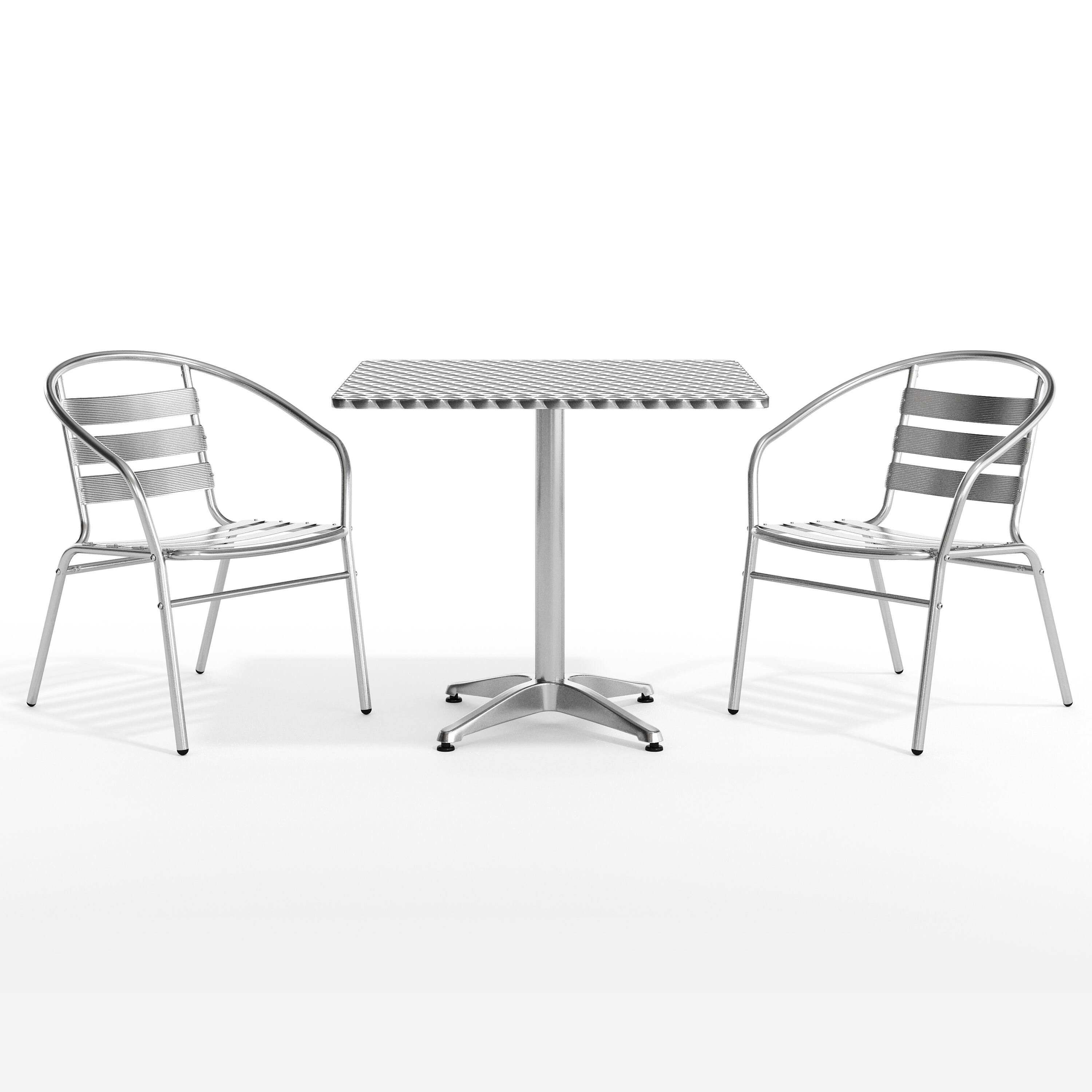 Alt View 10. Emma + Oliver - 31.5'' Square Aluminum Indoor-Outdoor Table Set with 2 Slat Back Chairs - Aluminum.