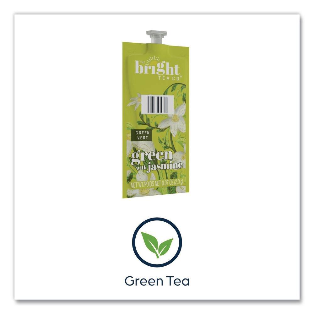 The Bright Tea Co.  
Green Vert  
Green with Jasmine  
Net Wt./Poids Net 0.07 oz (2.0 g)  
Green Tea