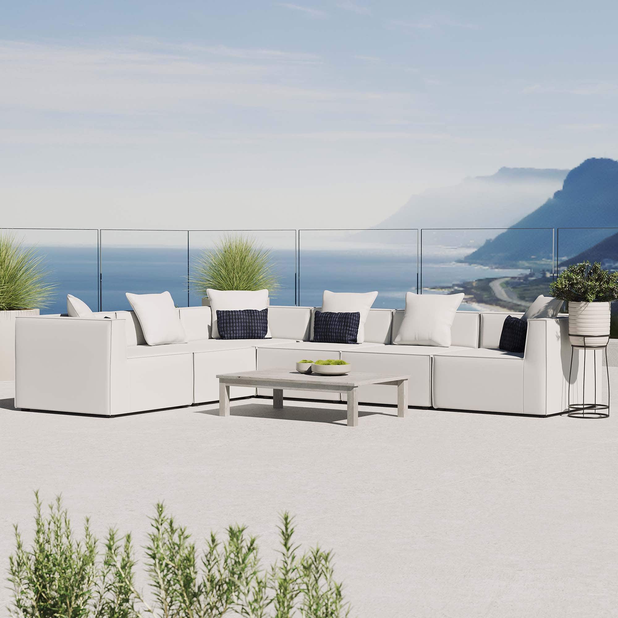 Saybrook 6-Piece Outdoor Patio Upholstered Sectional Sofa by Modway - White