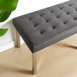 Loft Tufted Vegan Leather Bench by Modway - Silver Gray