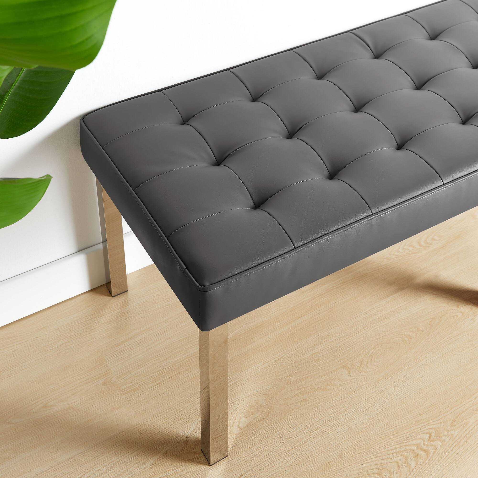 Front. Modway - Loft Tufted Vegan Leather Bench by Modway - Silver Gray.
