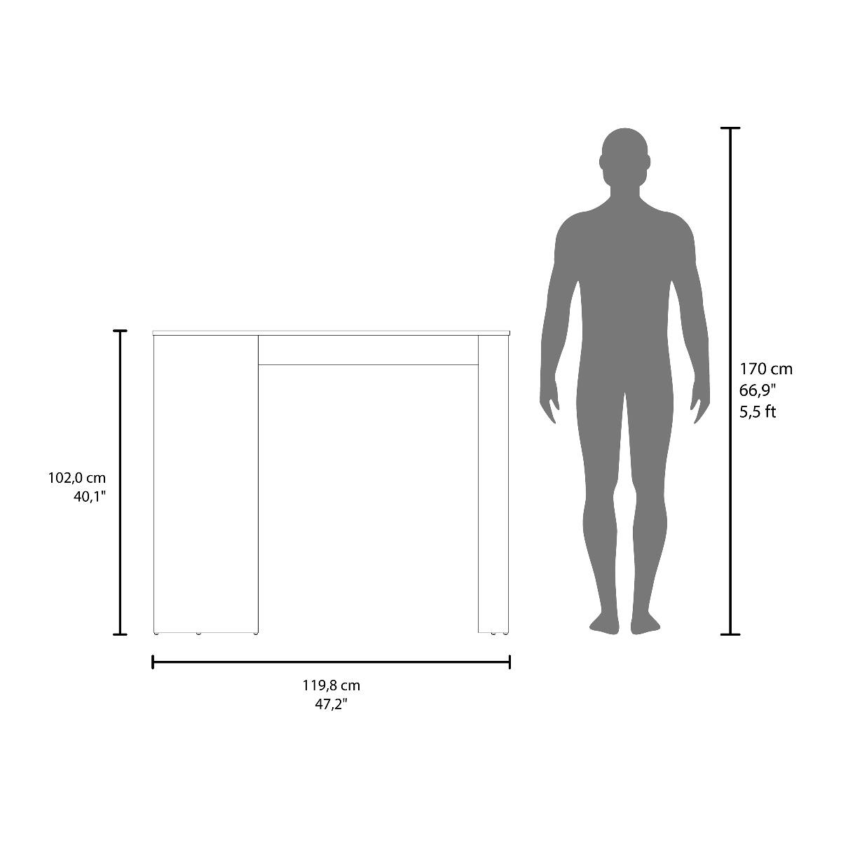 170 cm 66,9" 5,5ft  
102,0 cm 40,1"  
119,8cm 47,2"