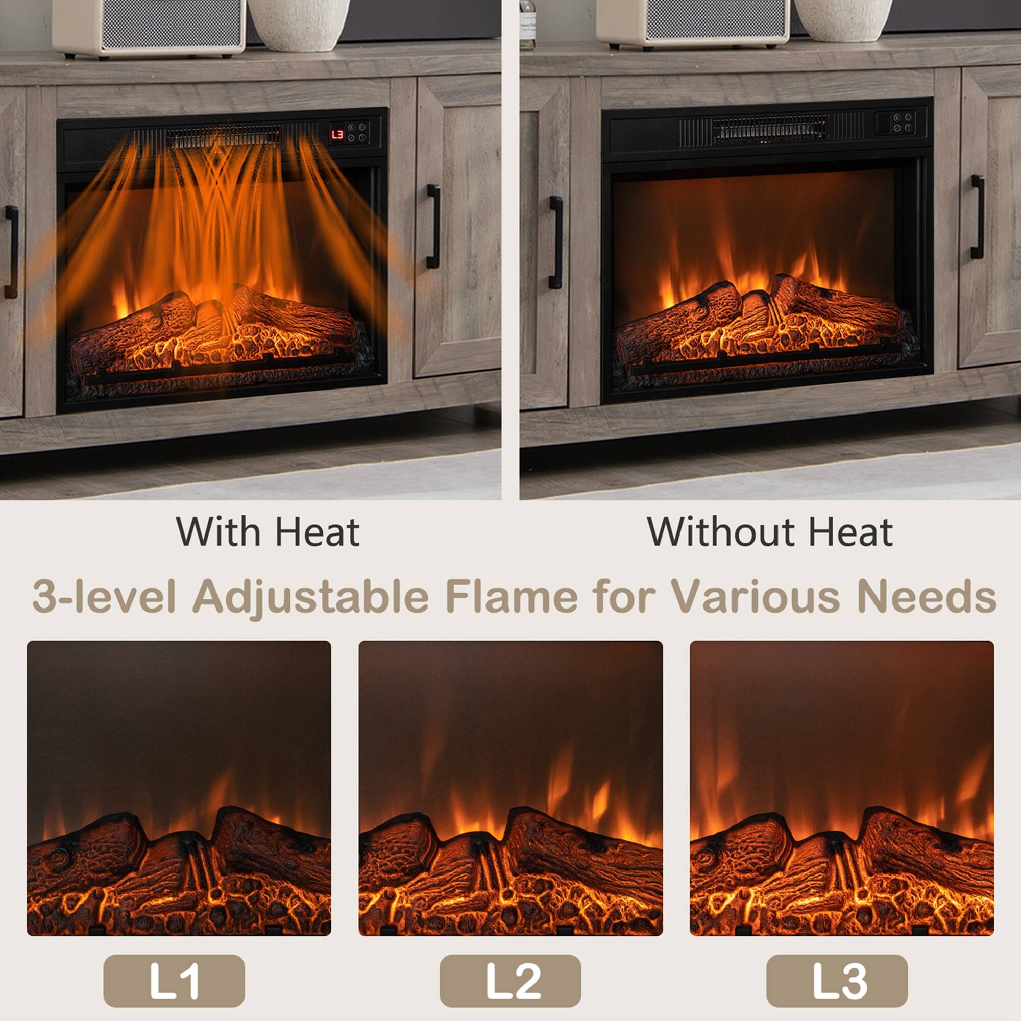 With Heat  
Without Heat  
3-level Adjustable Flame for Various Needs  
L1  
L2  
L3