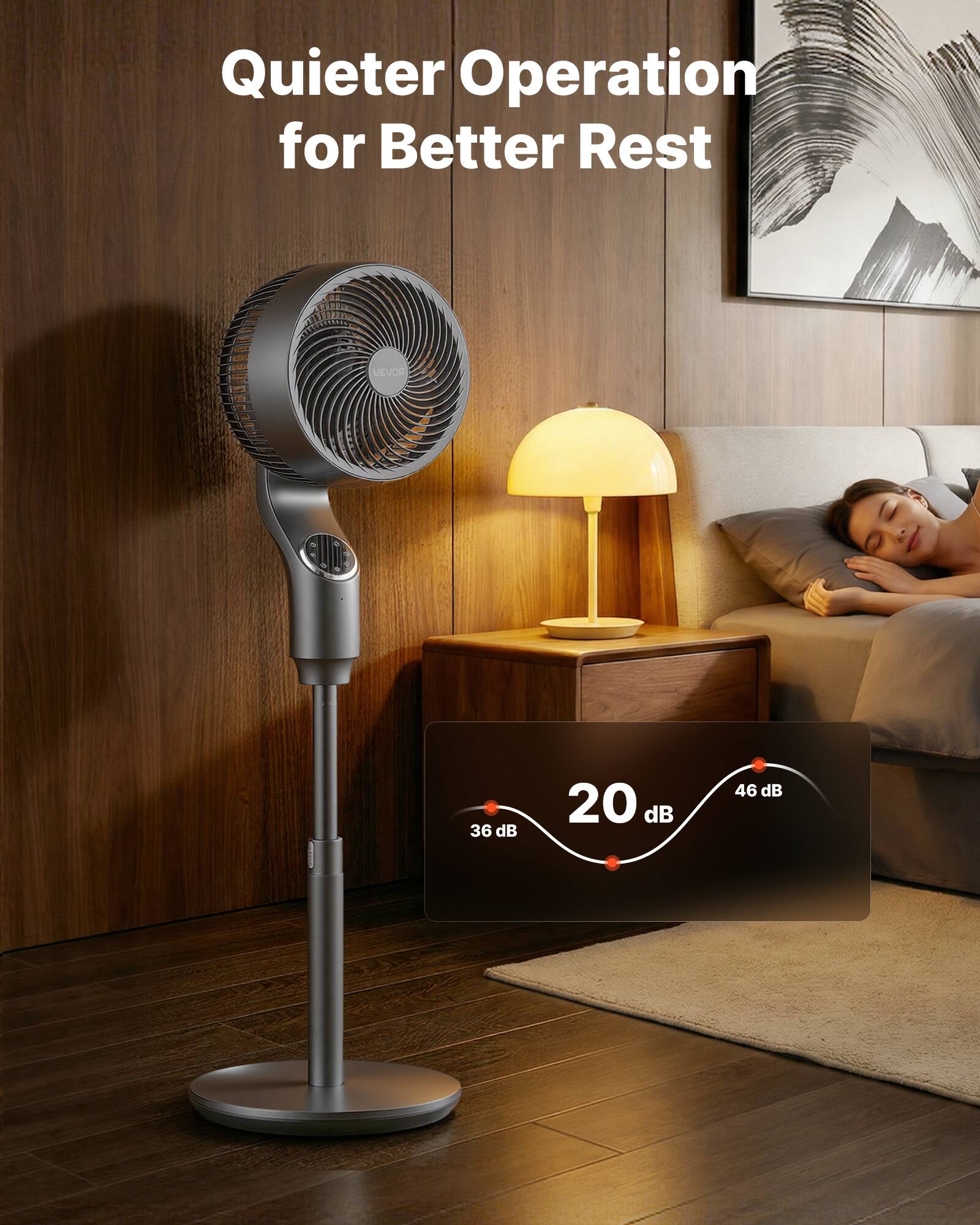 Quieter Operation for Better Rest

VEVOR

36 dB 20 dB 46 dB