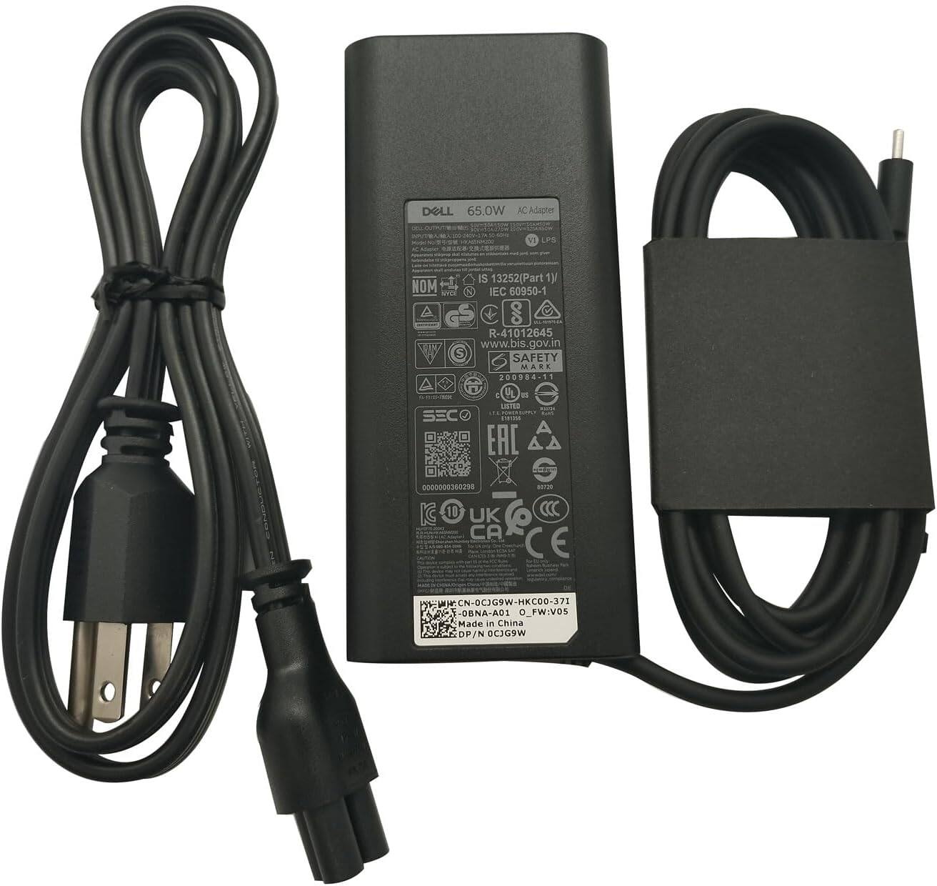 DELL 65.0W AC Adapter  
65.0W  
17V 3.82A  
IS 13252(Part 1)  
NOM IEC 60950-1  
www.bis.gov.in  
SAFETY MARK 200984.11  
C  
EAC 0000000360298  
10120 KC  
CA  
CN-OCJG9W-HKC00-371  
OBNA-AD1  
FW:V05  
Made in China  

DELL  
65.0W AC Adapter  
17V 3.82A  
IS 13252(Part 1)  
IEC 60950-1  
www.bis.gov.in  
SAFETY MARK 200984.11  
C  
EAC 0000000360298  
10120 KC  
CA  
CN-OCJG9W-HKC00-371  
OBNA-AD1  
FW:V05  
