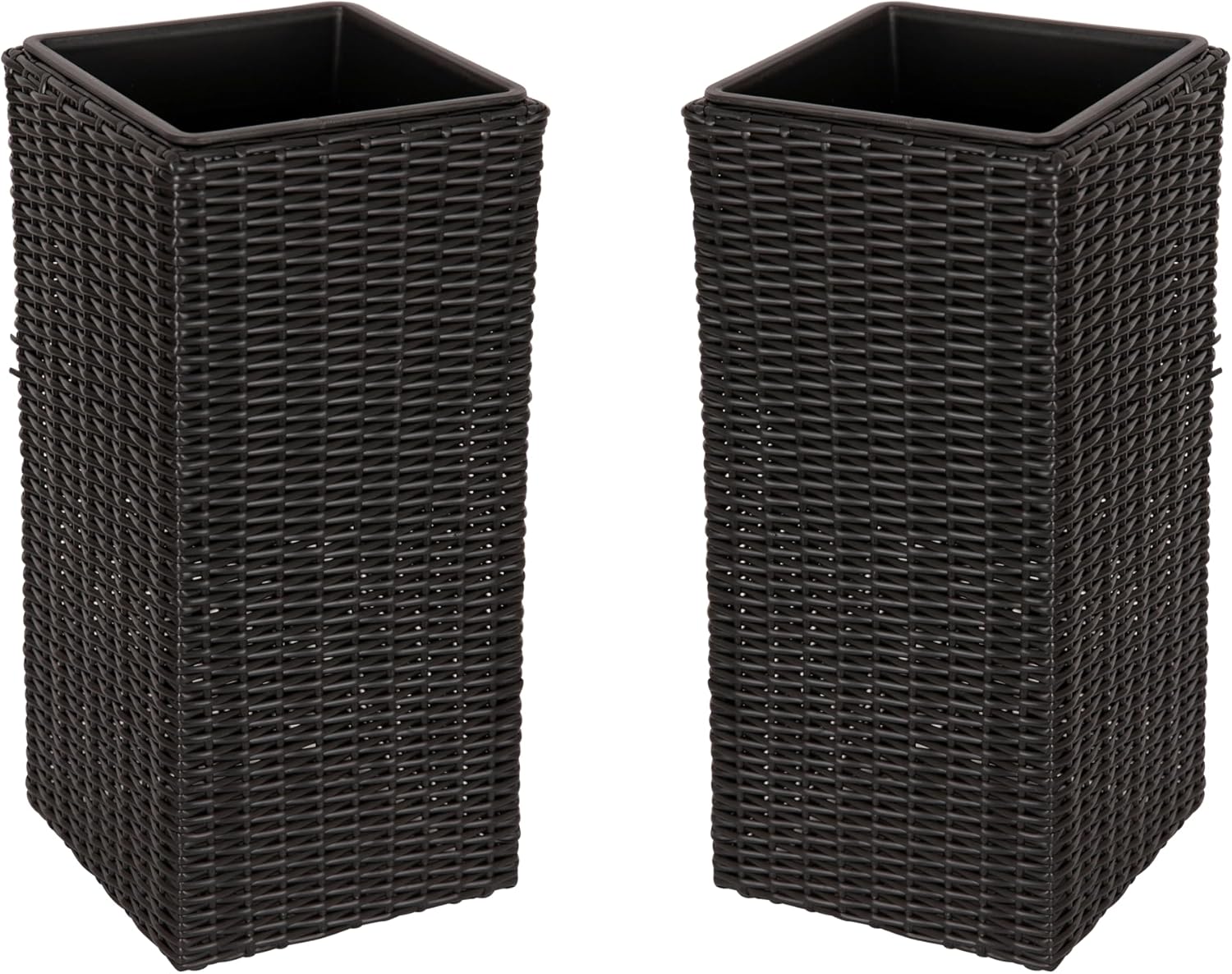 Alt View 1. Balkene Home - Tall Planter and Sierra Square Wicker Planter Set of 2 - Modern Outdoor Planters for Patio, Balcony, or Garden - Black.