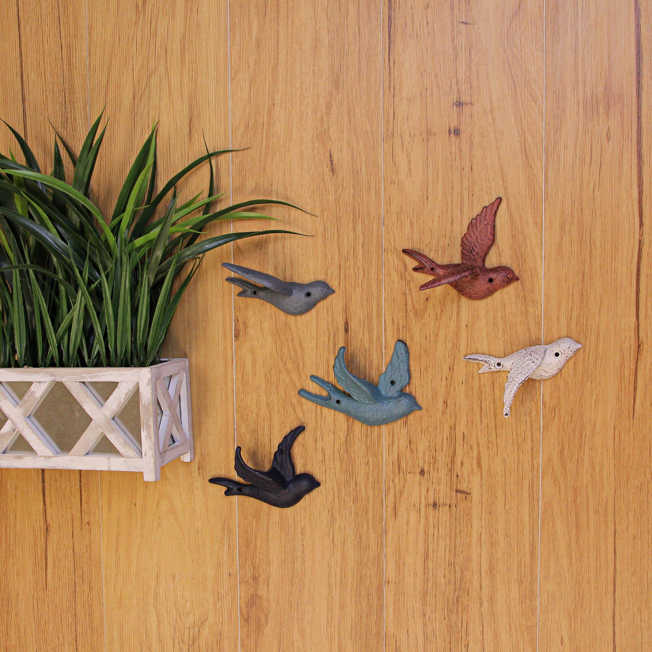 Alt View 3. Zeckos - Set of 5 Coastal Coral Cast Iron Distressed Finish Flying Birds Wall Decor - Coral.